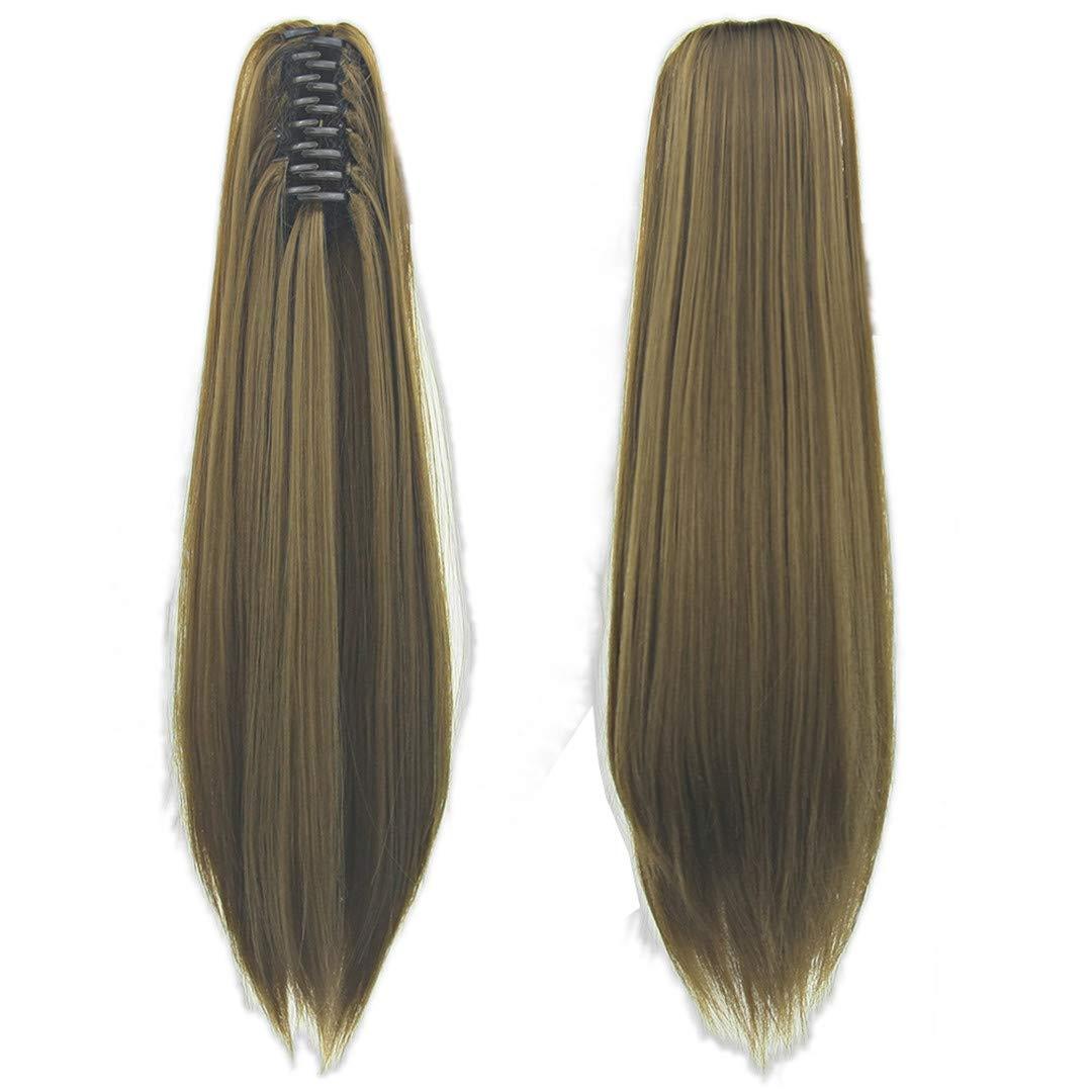 SSJFZM Moko Goddess High Temperature Fiber Synthetic Hair Claw Ponytails Long Gray Blonde Wavy Clip On Hairpiece Extensions Pony Tail Straight 16613 24inches