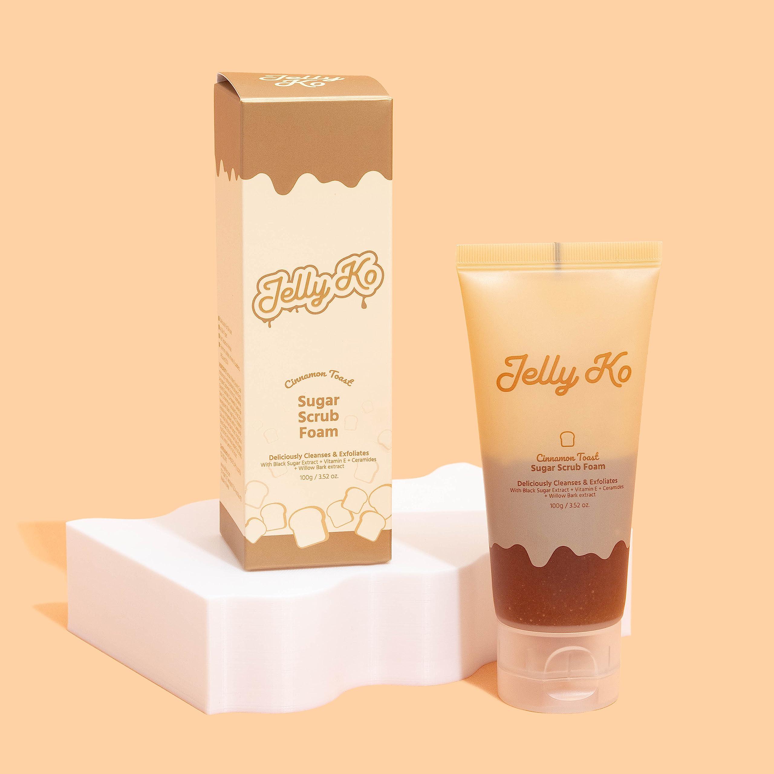 Jelly Ko Jelly Ko Cinnamon Toast Sugar Scrub Foam (3.52oz) - K-Beauty - 4-in-1 Cleanser, Exfoliator, Lip Scrub & Body Scrub - Cruelty Free - Oily, Acne-Prone & Combination Skin - Pore Cleanser