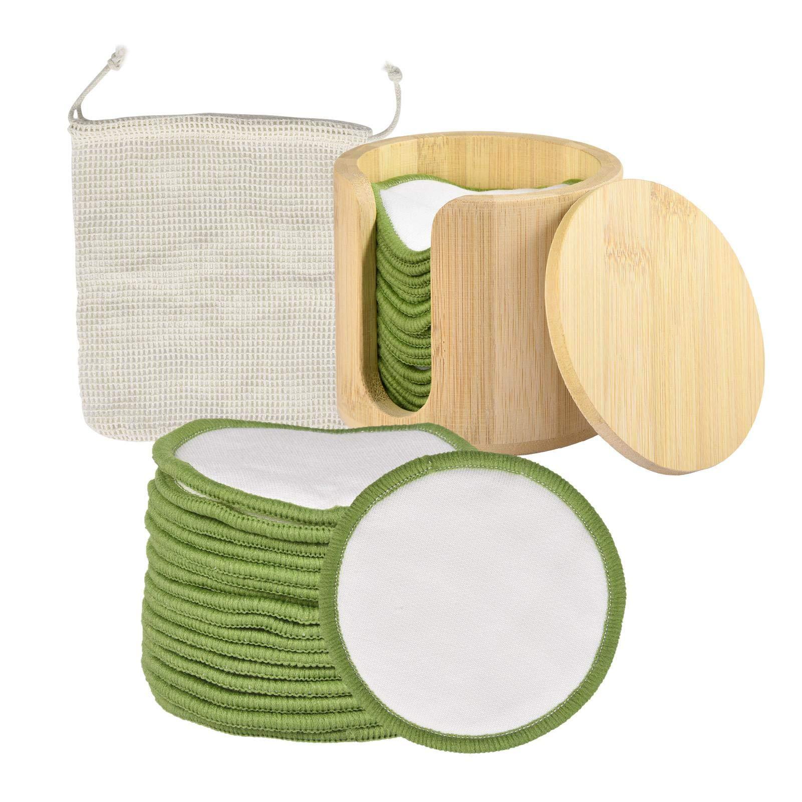 Longlasting Longlasting 16PCS Reusable Cotton Pads Makeup Remover Pads Bamboo Storage Box Cotton Facial Rounds Facial Pads with Storage Bag Eco Friendly Skin Care Gifts