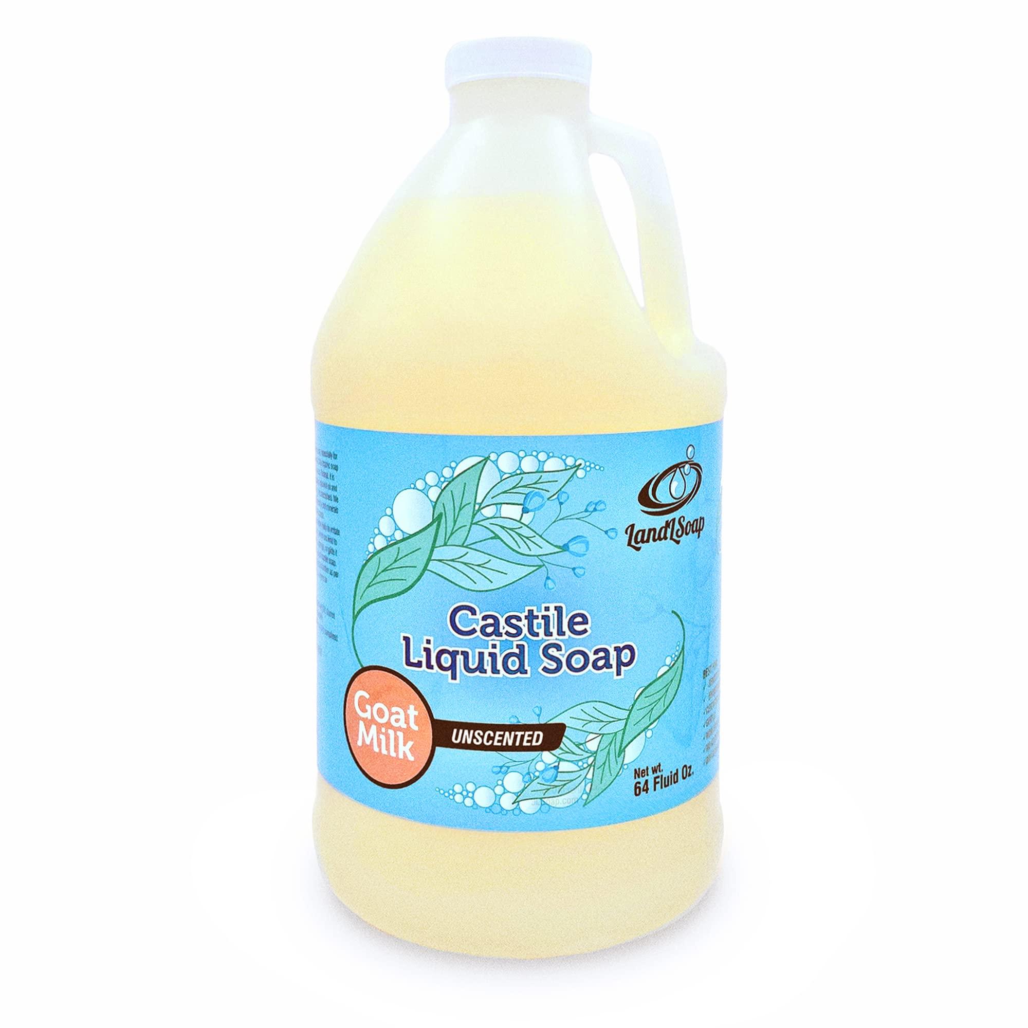 LandLSoap LandLSoap Goat Milk Unscented Pure Castile Soap Liquid for Face, Hand & Body Wash-Hand Made Soap, Vegan, Made in USA, Dry & Sensitive Skin (Half Gallon)