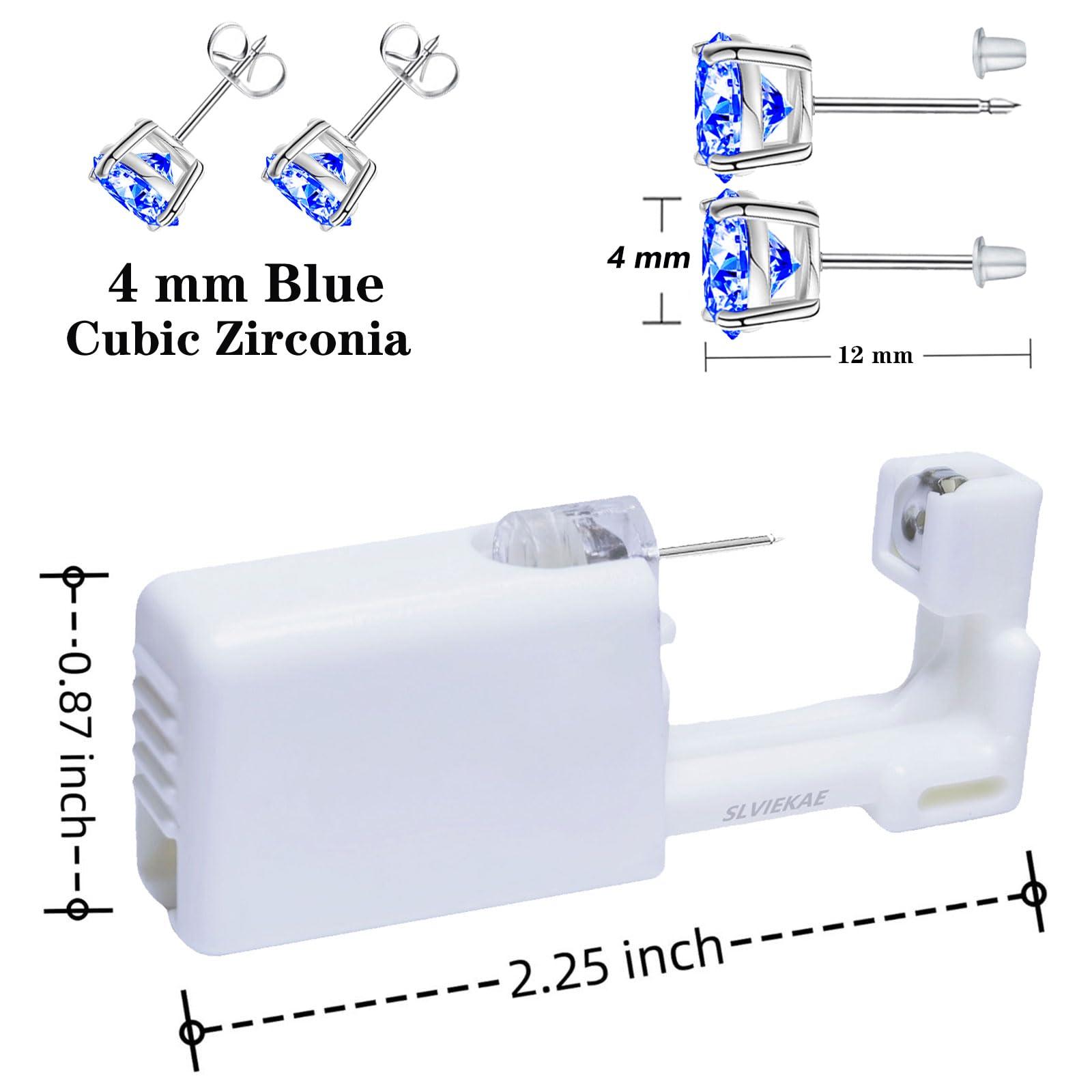 SLVIEKAE Ear Piercing Kits Disposable Ear Piercing Gun Kits No Pain Easy Use Ear Piercing Gun Kit Tool with Multi-Sized Gold Silver CZ Earring Studs (Blue)