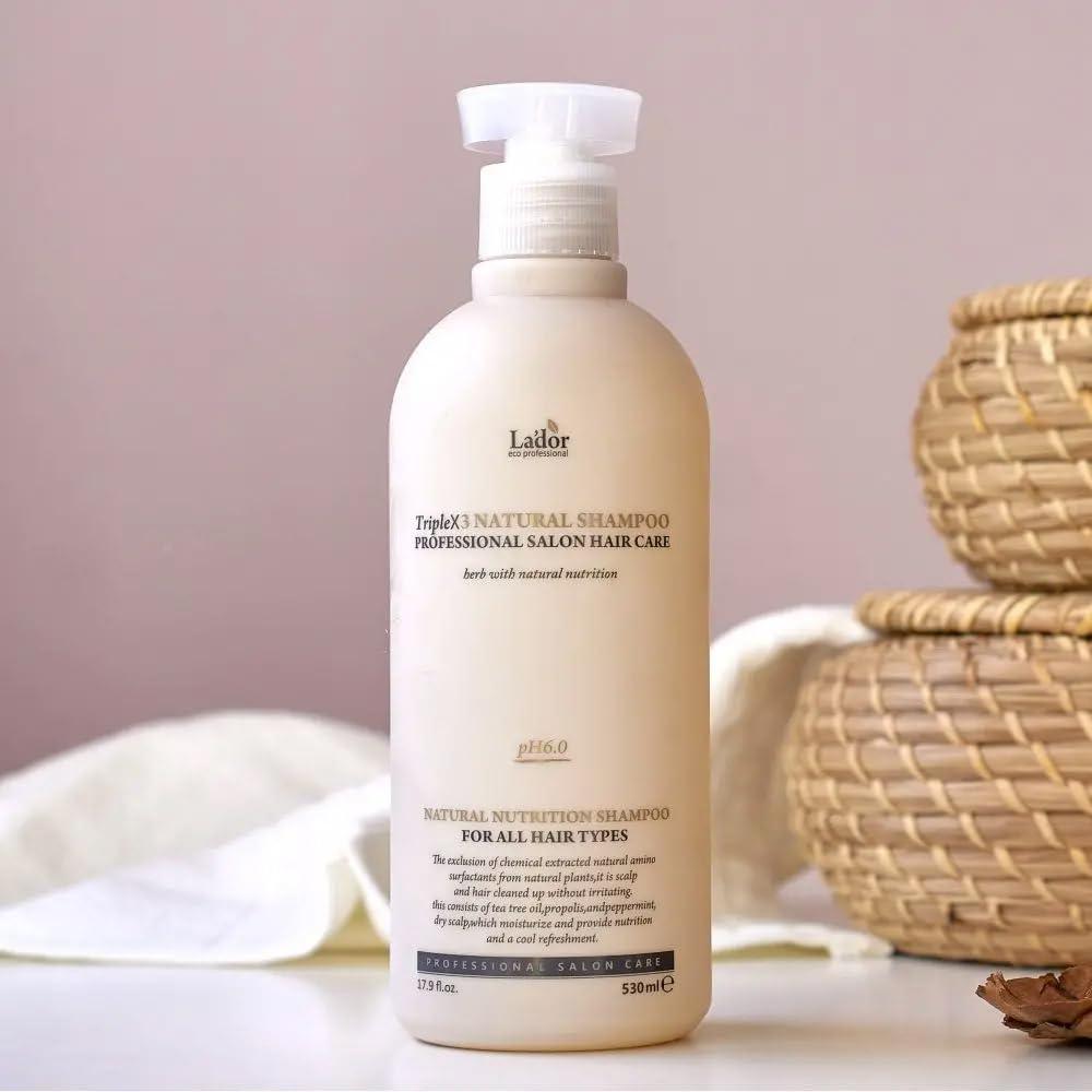 LA'DOR LA'DOR TripleX 3 Triple x3 Natural Shampoo 16.9 Fl Oz Deep Cleansing Hair Treatment 530ml Sensitive Scalp Anti-Dandruff Natural Nutrition Ingredients Tea Tree Lemon Lavender Sulfate Free