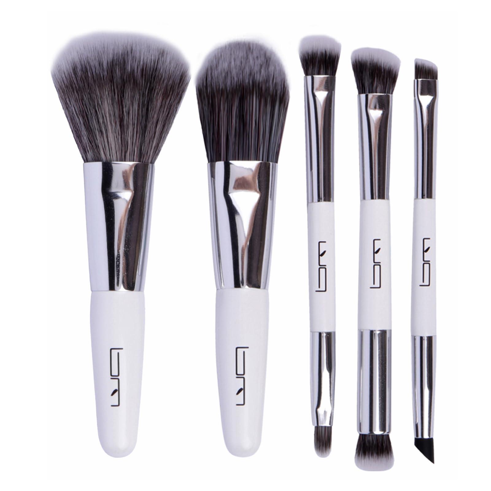 Brush Master Brush Master Travel Makeup Brushes Set w/Pouch, 5PCS Double Ended Portable Mini Cosmetic Brushes Kit for Foundation, Eyeshadow, Lip, Blush Make Up Brushes Professional(White)