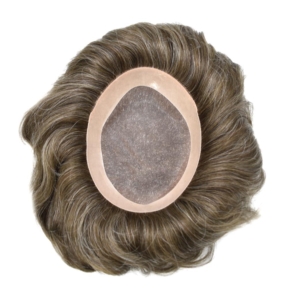 Hair Wonders Mens toupee hair replacement system for men hairpieces toupee for men real human hair pieces for men hair systems Protesis Capilar Para Hombre US Stock7x9-#440 4# MEDIUM BROWN+40% GREY
