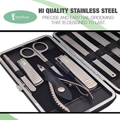 Mintfoot Mintfoot Professional Manicure Pedicure Set - 9 Piece Stainless Steel Nail Care Mani Pedi Kit with Leather Travel Case