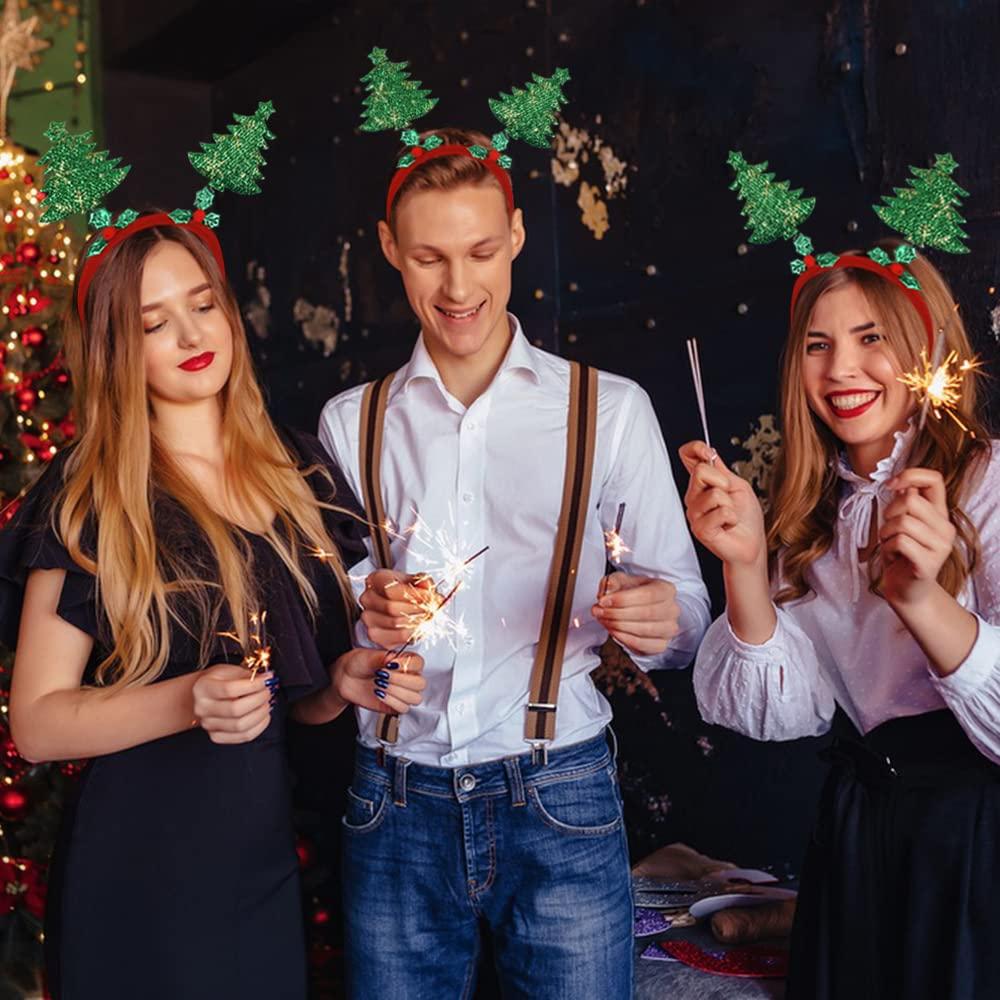 Kistreao Christmas Tree Headband Xmas Hairbands Green Shinny Glitter Tree Star Design Xmas Headdress Head Wear Gifts Christmas Hair Accessories for Women Girls Kids