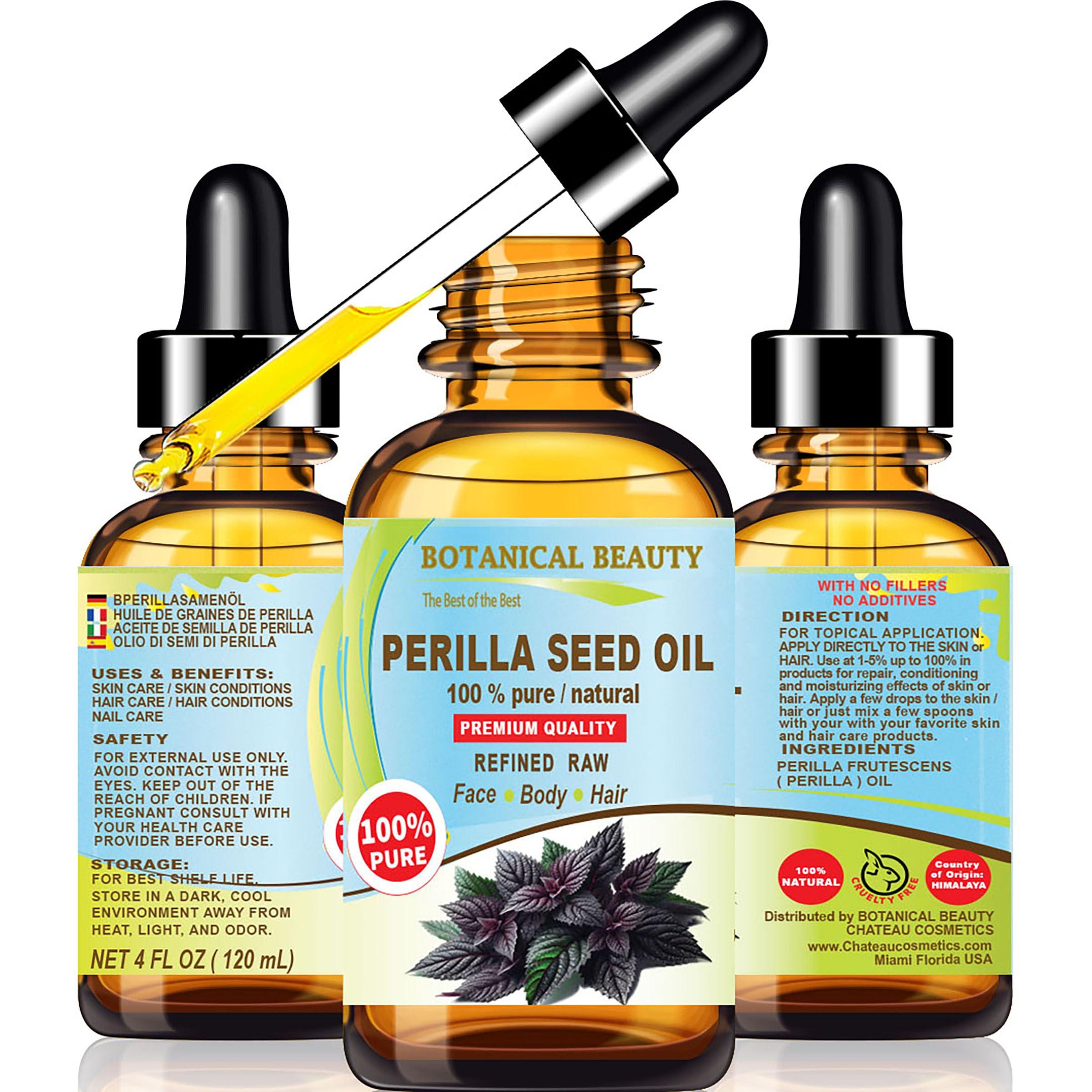 Botanical Beauty Botanical Beauty PERILLA SEED OIL 100% Pure Natural REFINED Cold-Pressed Carrier Oil 4 Fl oz 120 ml for Face, Skin, Body, Hair, Lip, Nails. Rich in Omega 3, Alpha-Linolenic Acid.