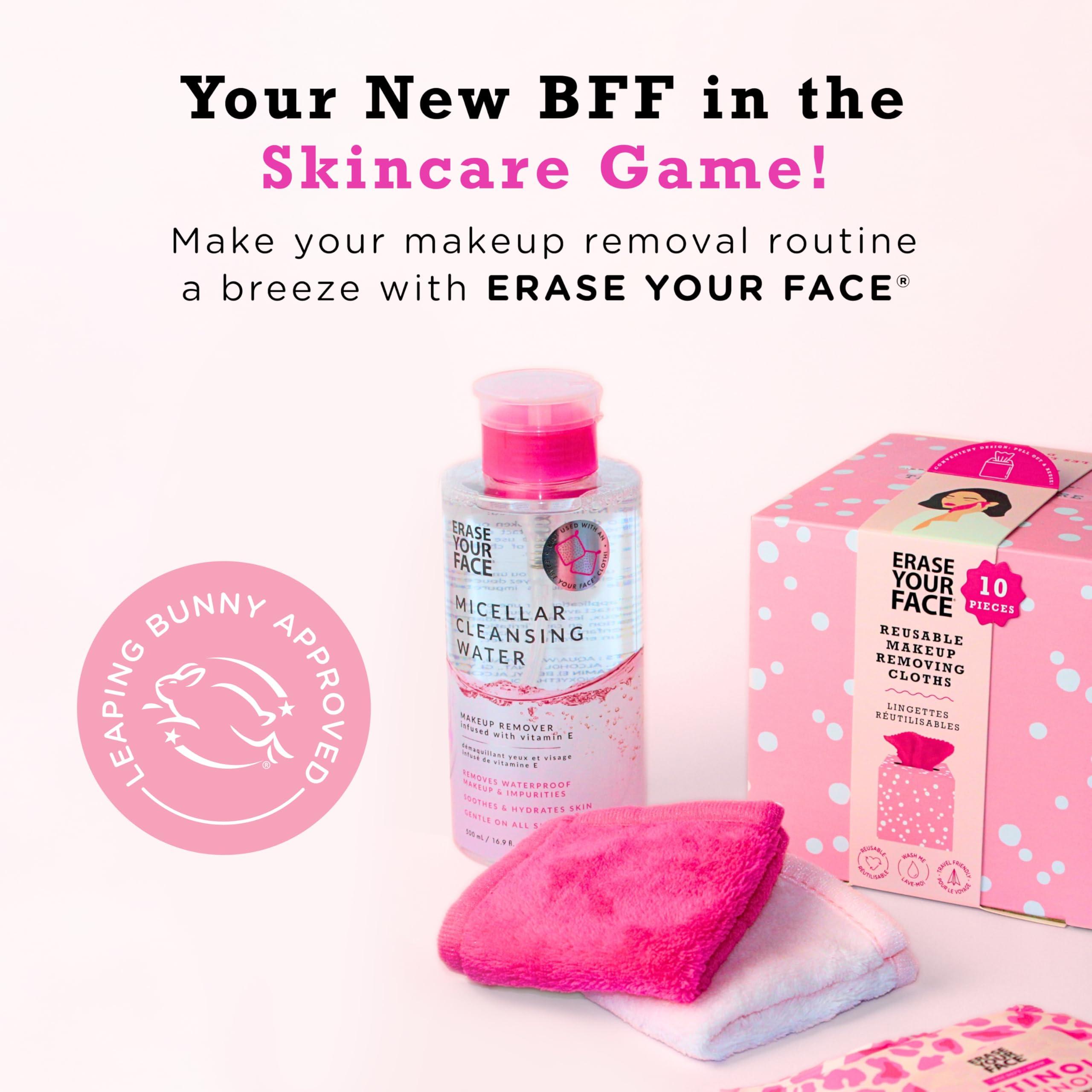 ERASE YOUR FACE ERASE YOUR FACE Makeup Remover Cloths - Reusable Microfiber Face Towels to Cleanse & Remove Makeup - Water Activated, Dual-Sided Design for Easy Use (4 Count)