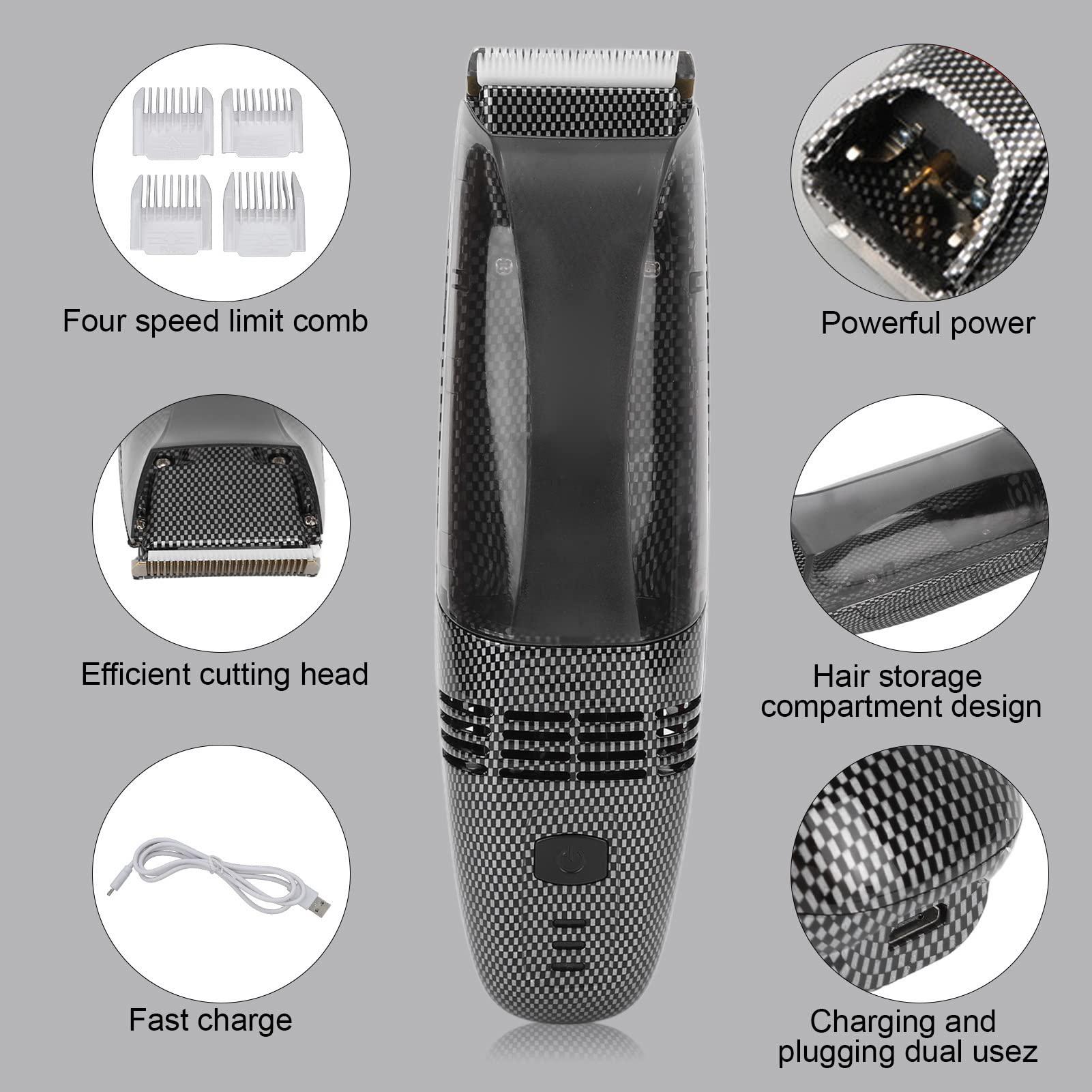YUYTE YUYTE Hair Trimmer USB Vacuum Trimmer Kit with Powerful Automatic Hair Suction for Beards Facial Hair Stubble Hair Clipping Lithium Ion Powered Electric Shaver with 4 Guide Combs
