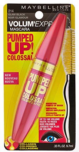 MAYBELLINE Maybelline Volum\' Express Pumped Up Colossal Mascara, Washable Formula Infused with Collagen for Up To 16x Lash Volume, Glam Black, 1 Count (Pack of 2)