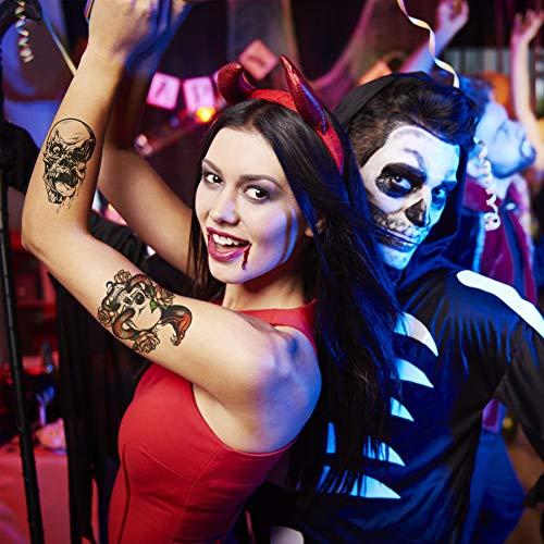 Fanoshon Fanoshon Large Rose Skull Halloween Temporary Tattoos for Adults Women Men 18 Sheets, Day of the Dead Themed Face Tattoo Body Art Decoration Stickers Body Paint Makeup Costume Accessories