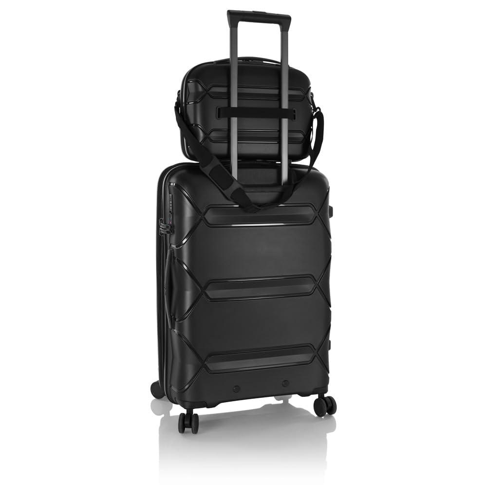 Heys Heys Milos Beauty Case Hardside Lightweight and Crafted with Durable Duraflex, Textured Shell and Metallic Colors, Trolly Sleeve, Adjustable Shoulder Strap, Organize Makeup or Toiletries, Black