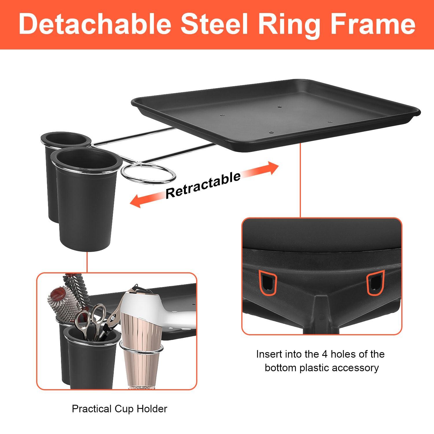 LWADALN Salon Tray Cart, Metal Tattoo Tray with Tool Holder, Service Rolling Tray Adjustable Height, Storage Tray Trolley for Salon Spa Dental Use, Rolling Tray Cart