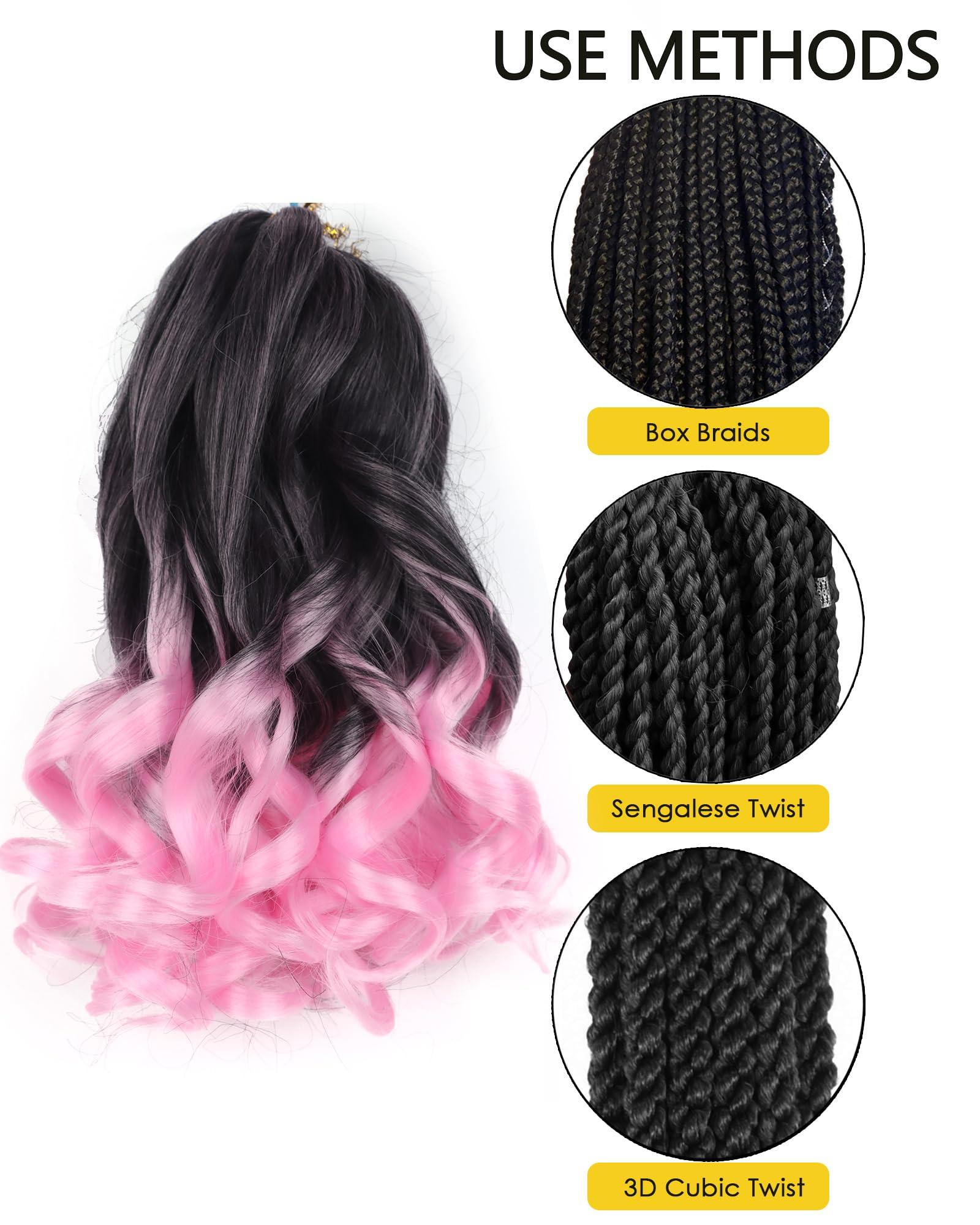 Aeagoo Pink French Curl Braiding Hair 10 inch 8 packs Curly Braiding Hair with Curly Ends Short French Curly Braiding hair for Women (10 Inch,TPink)