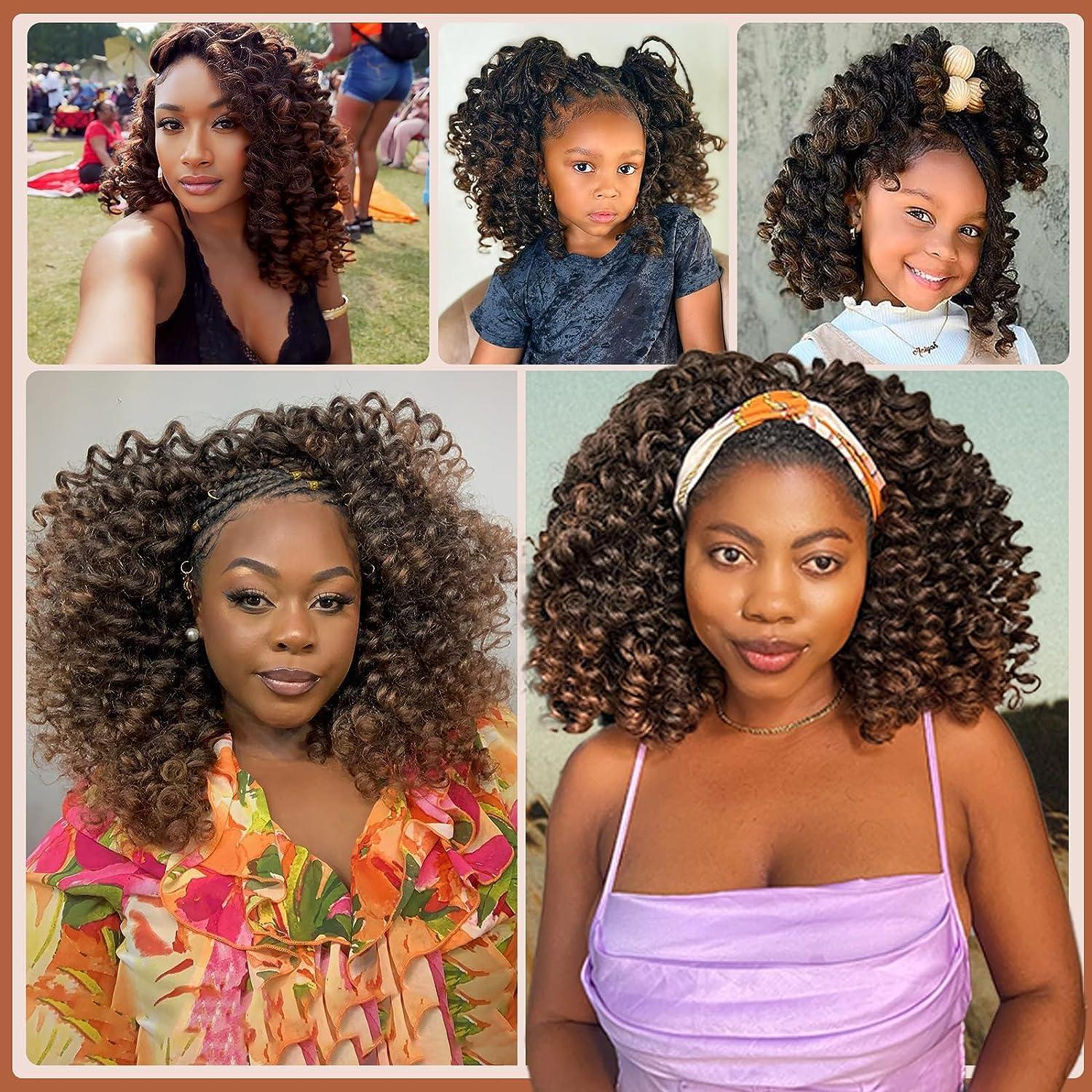 Sheafter 12Inch Wand Curl Crochet Hair 5Packs - Ombre Brown Trendy Tresses Crochet Hair Short Bob Curly Crochet Hair Pre Looped for Black Women (T4/27)