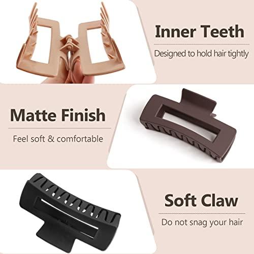 TOCESS TOCESS Hair Claw Clips for Women – Large Rectangle Hair Claw Clips for Thin & Thick Hair Big Neutral Flower Claw Clip for Curly & Fine Hair Matte Nonslip Strong Hold Jumbo Claws Jaw Clips Set (8 Pcs)