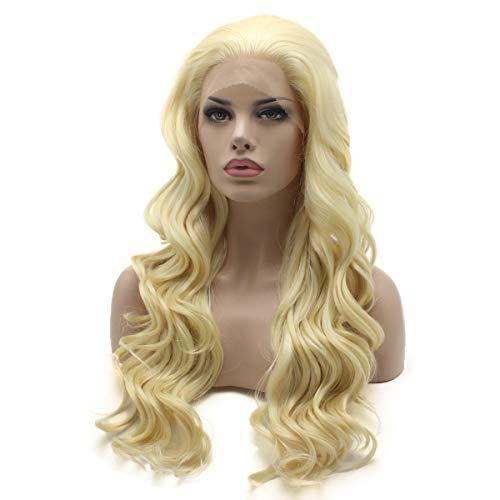 Lushy Lushy Wavy Long 24inch Light Blonde Wig Heat Resistant Heavy Density Realistic Synthetic Lace Front Wig