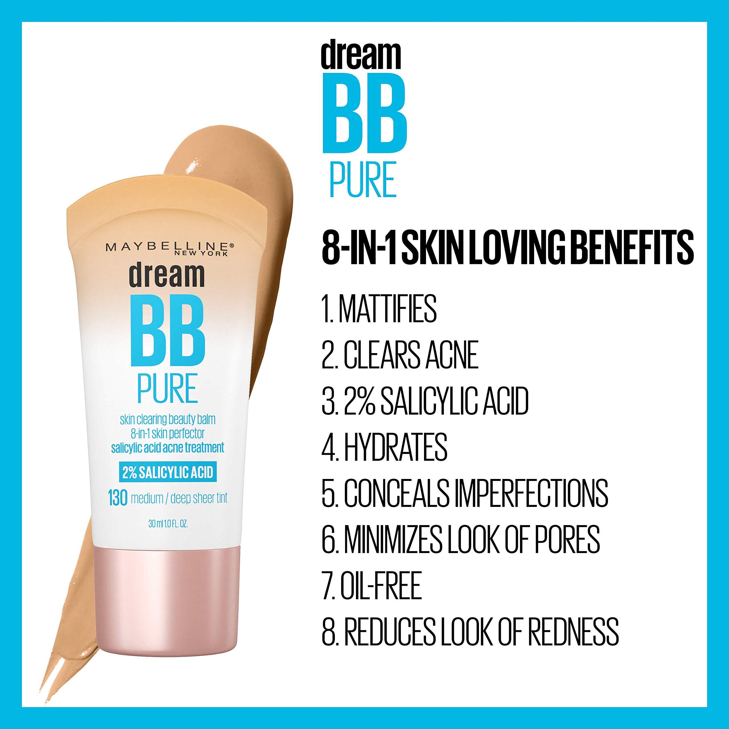MAYBELLINE Maybelline Dream Pure Skin Clearing BB Cream, 8-in-1 Skin Perfecting Beauty Balm With 2% Salicylic Acid, Sheer Tint Coverage, Oil-Free, Medium, 1 Count