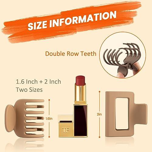 DEPOKA DEPOKA Matte Hair Clips for Women and Girls - Rectangle and Double Row Small Claw Clips for Thin/Medium Fine Hair - Nonslip Jaw Clips (Beige, Khaki, Brown, Black)