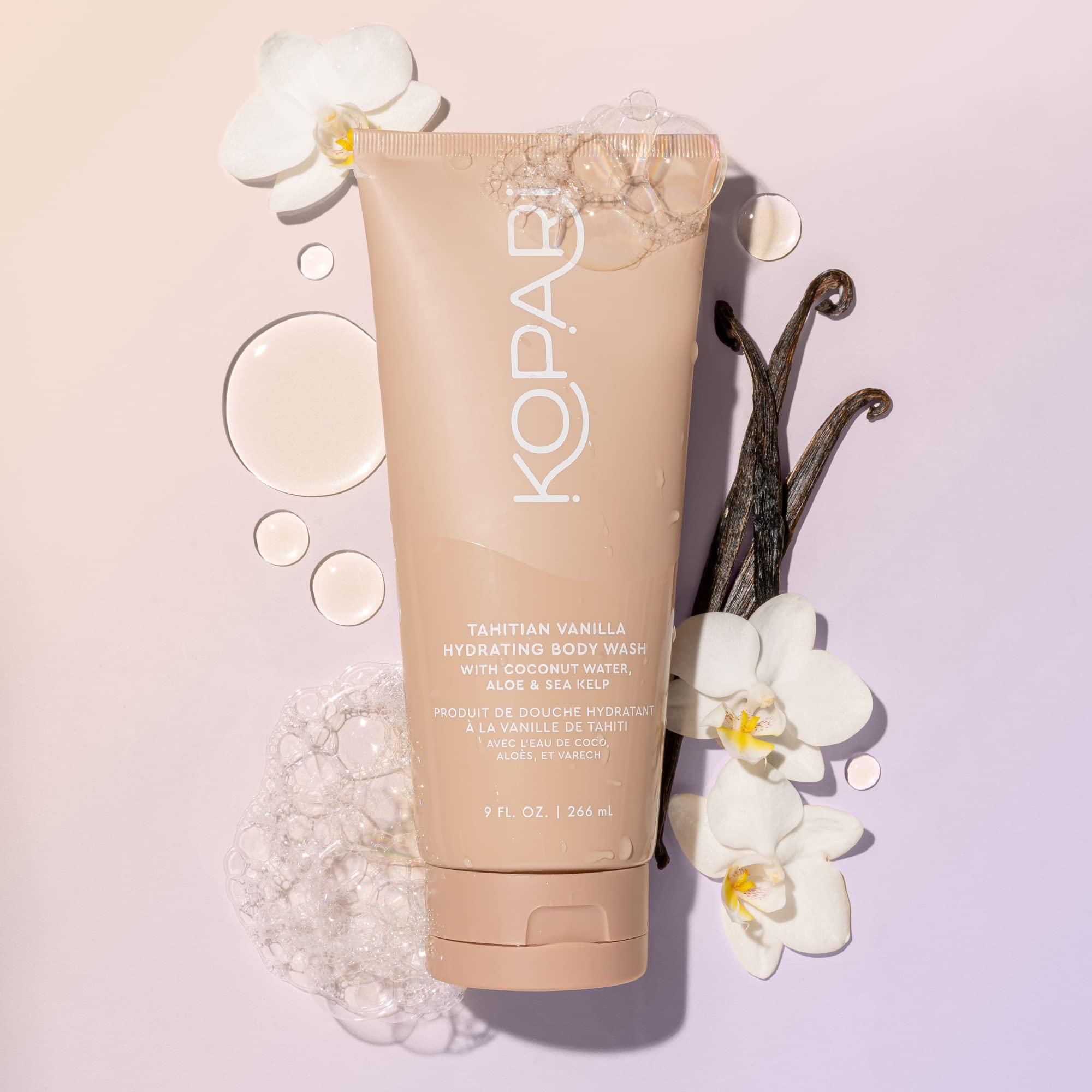 Kopari Tahitian Vanilla Hydrating Body Wash with Coconut Water, Aloe & Sea Kelp | Cleanses Without Stripping Moisture or Natural Oils | Infused with Notes of Warm Vanilla | Vegan and Cruelty-Free | 9.0 Oz