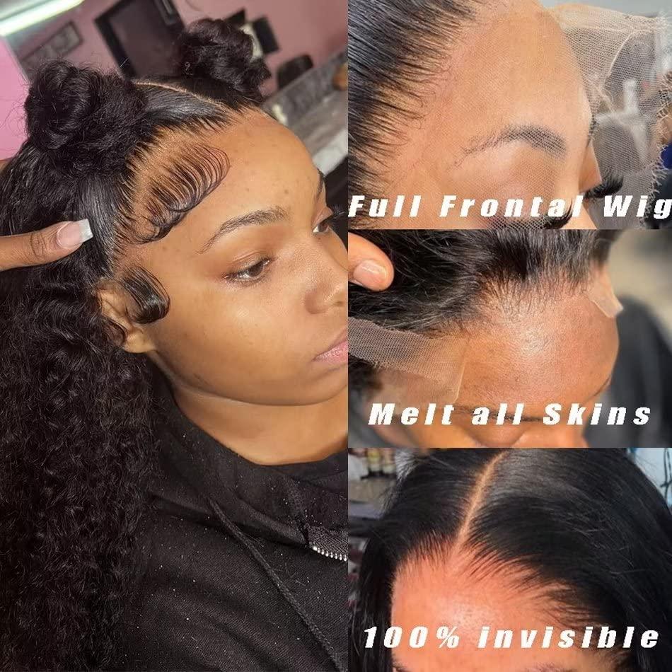 Jnymell Jnymell Invisible Real HD Lace Swiss 360 Lace Front Wig Virgin Human Hair Wigs Deep Wave 360 Full Lace Curly Wig Ultra-thin Clear HD Film Lace Clean Pre-plucked Hairline With Bleached Knots 14Inch