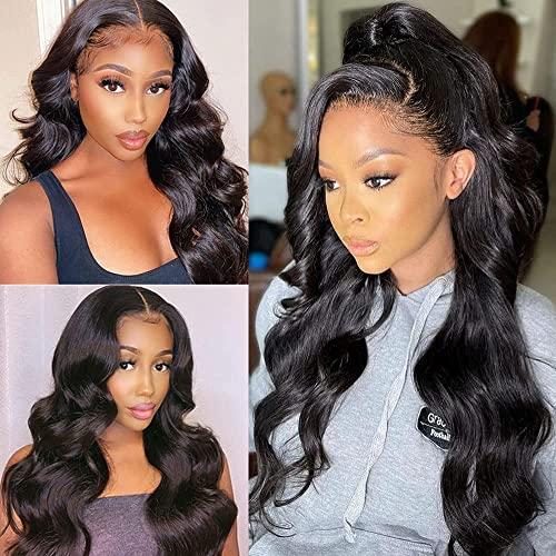 MOOTAFUL MOOTAFUL Large Cap Wigs 24 inch Cap Size Lace Front Wigs 134 Body Wave 150% density Pre Plucked with Baby Hair Brazilian Virgin Human Hair Wigs for Black Women 16 inch