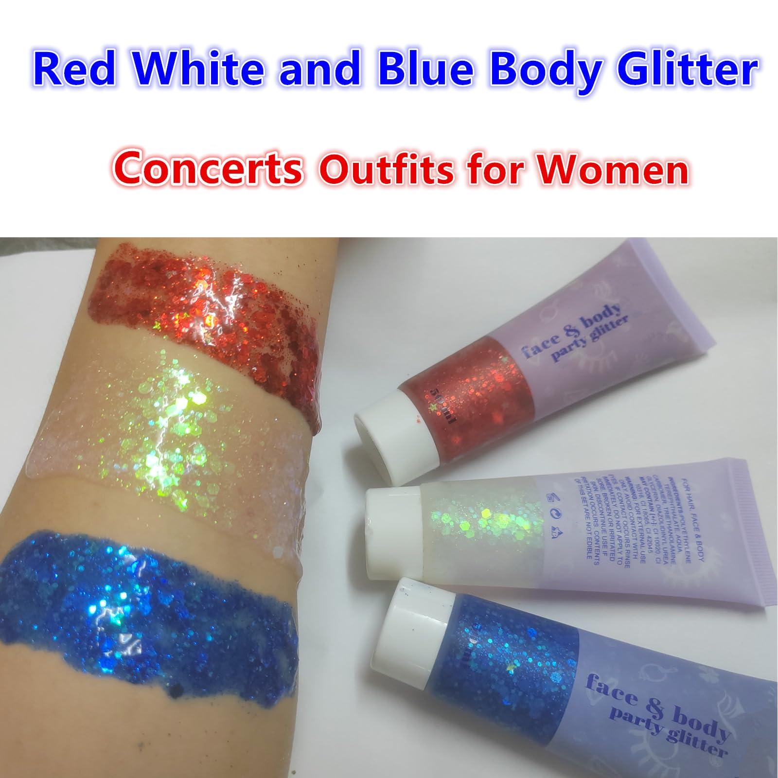 Go Ho Go Ho Red and White Body Glitter Set,Singer Concerts Face Glitter Gel Makeup,Holographic Long Lasting Chunky Sequins Glitters for Eye Lip Hair Nails,Festival Rave Accessories,Red&White