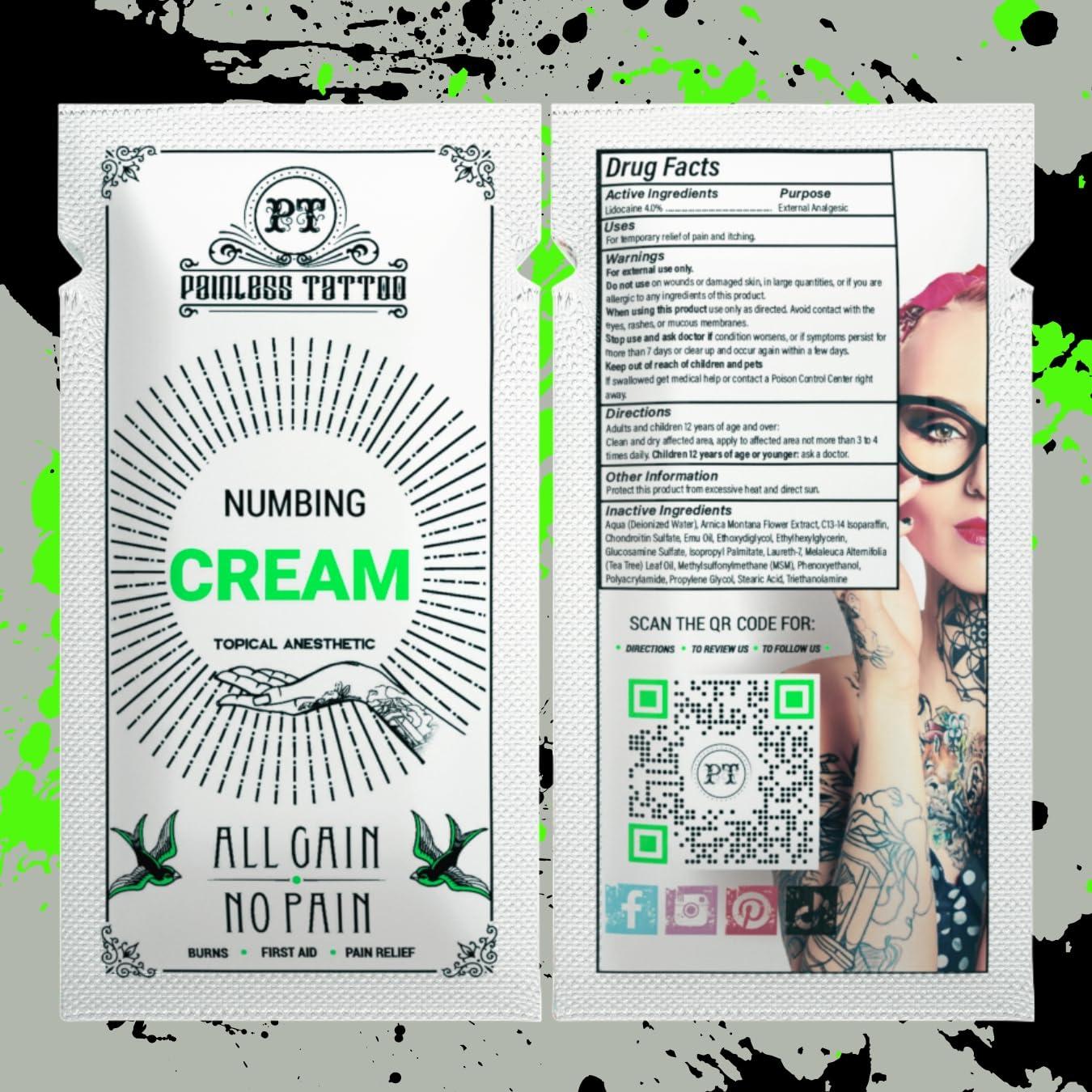 Painless Tattoo Painless Tattoo Cream - Maximum Strength Numbing Cream for Tattoos and Cosmetic Procedures - Now In Super-Sanitary Single Use Packets with a New Look! (15gr Packet - 2 Pack)