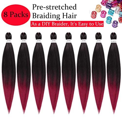 DIFUNEE DIFUNEE Pre-stretched Braiding Hair - 16 Inch 8 Packs Ombre Red Short Braiding Hair For Twist or Box Braids, Yaki Texture Hot Water Setting Synthetic Braiding Hair Extensions (16 Inch, T530-8P)
