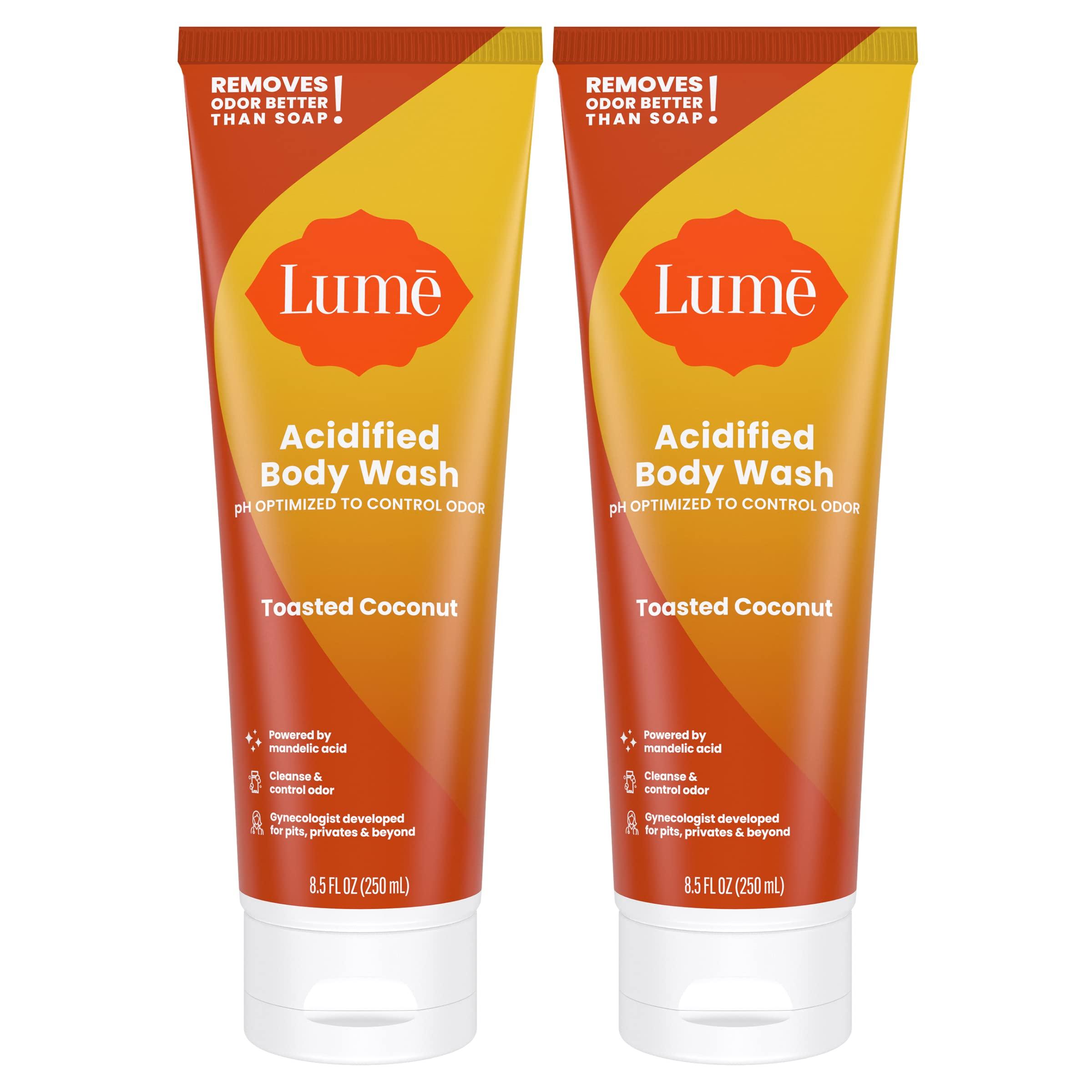 Lume Lume Acidified Body Wash - 24 Hour Odor Control - Removes Odor Better than Soap - Moisturizing Formula - Formulated Without SLS or Parabens - OB/GYN Developed - 8.5 ounce (Pack of 2) (Toasted Coconut)