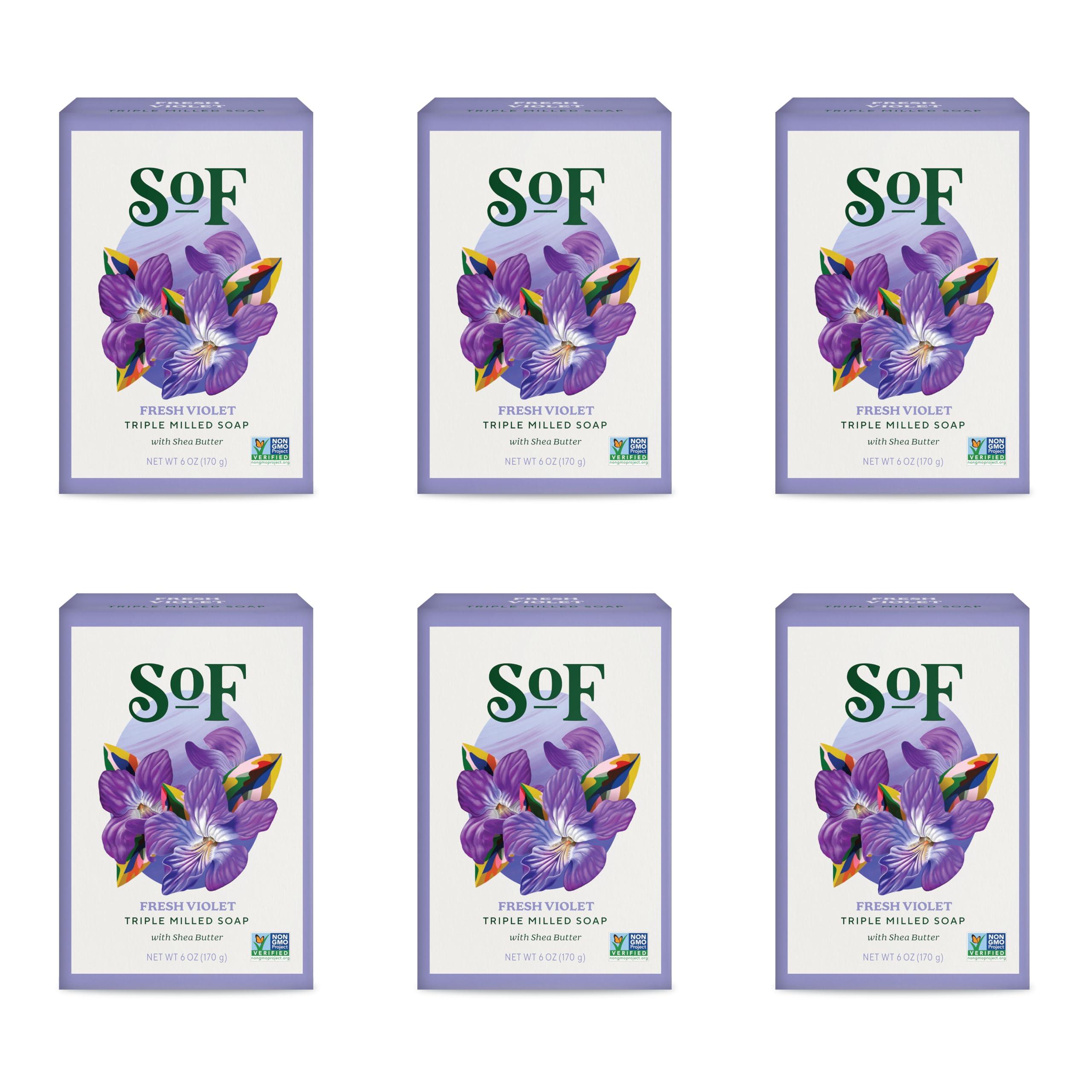 South of France Natural Body Care SoF Triple Milled Bar Soap - With Coconut Oil & Organic Shea Butter- Vegan & Non GMO- Free From Phthalates, Sulfates & Parabens- Fresh Violet- 6 oz Bar 6 Bars