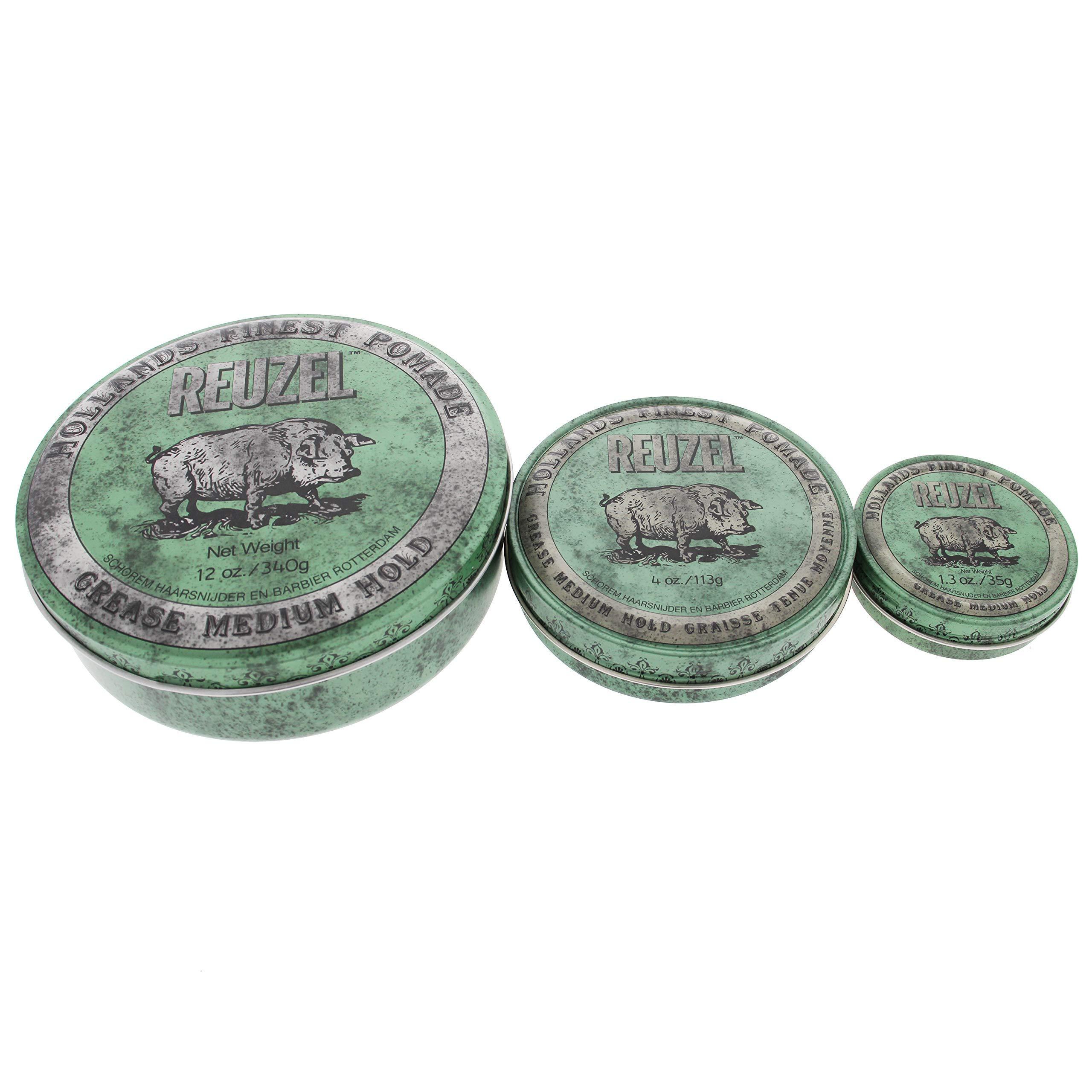 REUZEL REUZEL Grease Hold Hair Styling Pomade Piglet Wax/Gel, Medium, Green, 1.3 oz, 35g