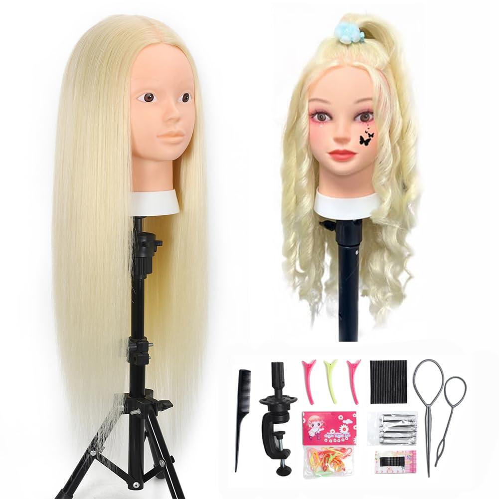 Opini Opini Mannequin Head with 70% Real Human Hair Cosmetology Hairdresser Mannequin Doll Head for Practice Hair and Makeup (#613 Blond No makeup)