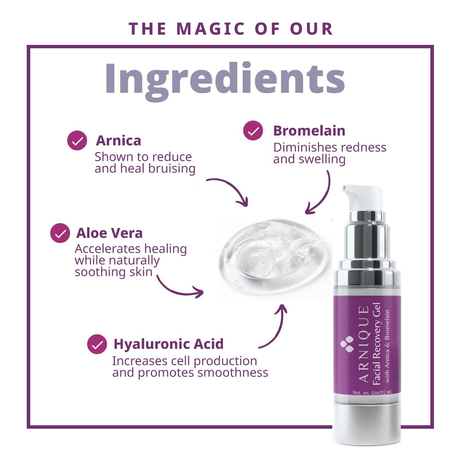 Arnique Arnique Arnica Gel for Face - Facial Recovery Aftercare for Fillers & Cosmetic Injection Treatments, Arnica Montana and Bromelain for Bruising and Swelling After Surgery Skin
