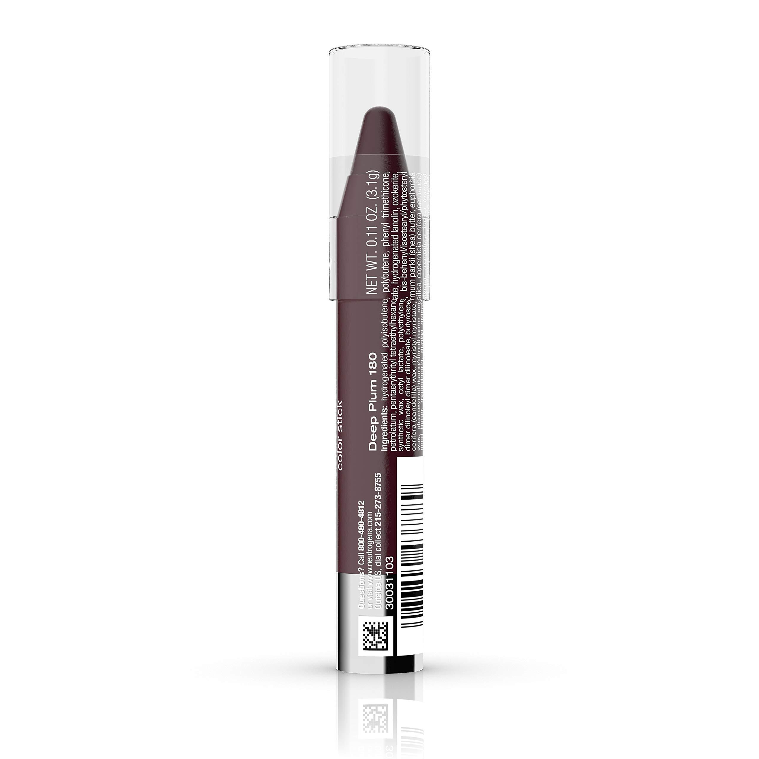 Neutrogena Neutrogena MoistureSmooth Color Stick for Lips, Moisturizing and Conditioning Lipstick with a Balm-Like Formula, Nourishing Shea Butter and Fruit Extracts, 180 Deep Plum, 011 oz (Pack of 2)