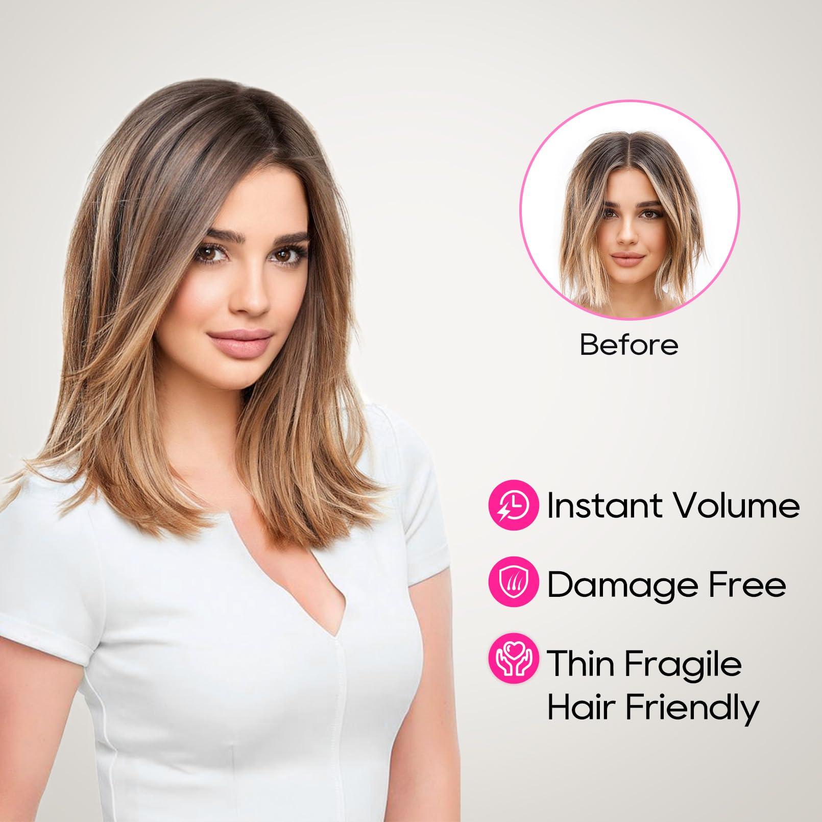 REECHO REECHO Invisible Wire Hair Extensions with Thinner Softer Lace Weft 12\" Short Straight Clips in Secret Hairpiece for Women 12 Inch (Pack of 1) - Honey Blonde with Highlights