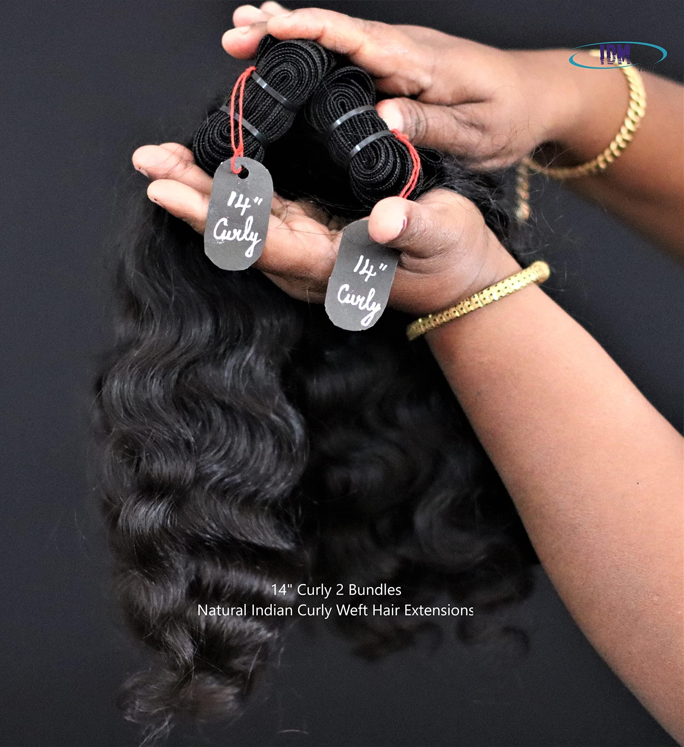 IDM INDIA IDM 14” Curly 2 bundles raw indian bundles human hair indian natural curly single donor hair