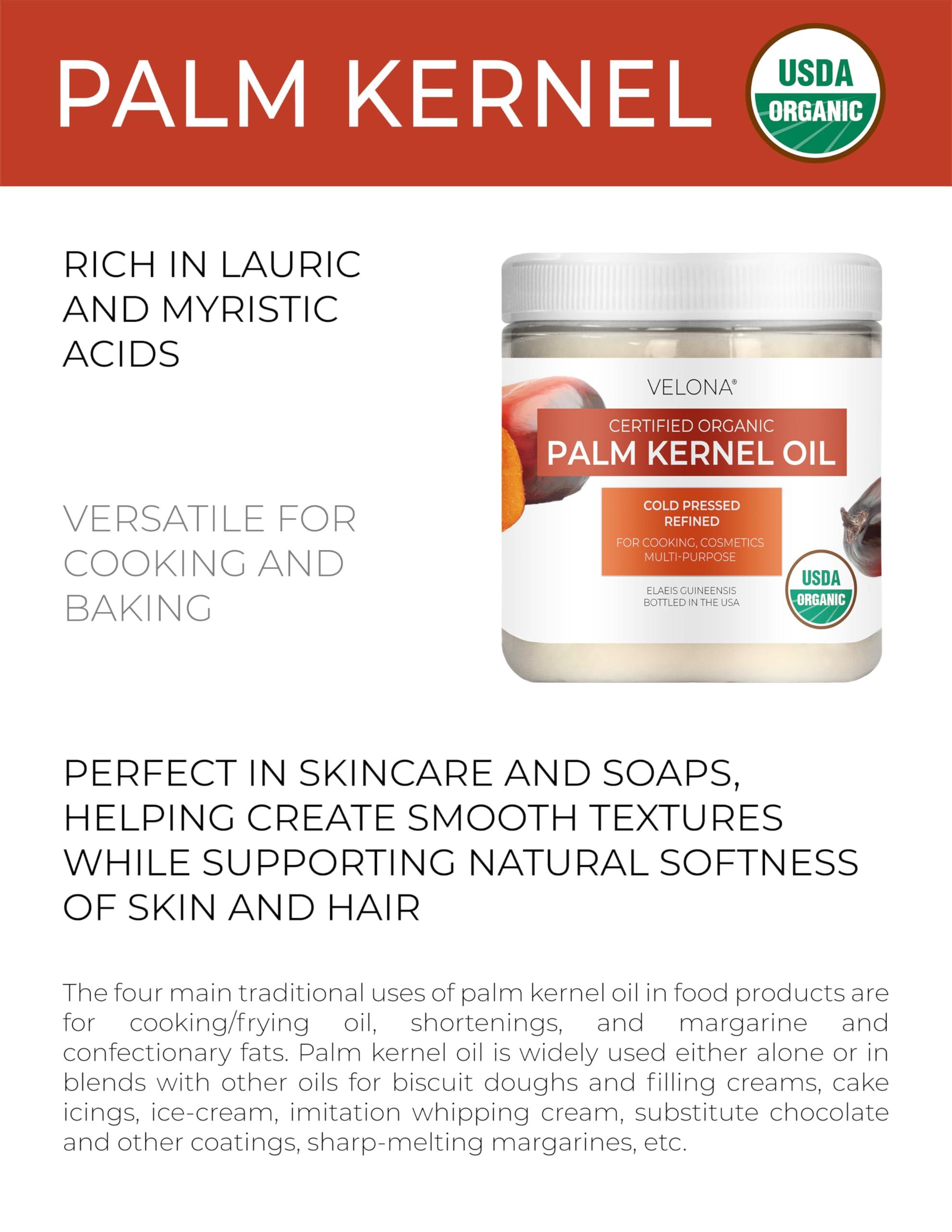 velona velona USDA Certified Organic Palm Kernel Oil - 8 oz | 100% Pure and Natural Carrier Oil | Refined, Cold Pressed | Face, Hair, Body & Skin Care | Use Today - Enjoy Results