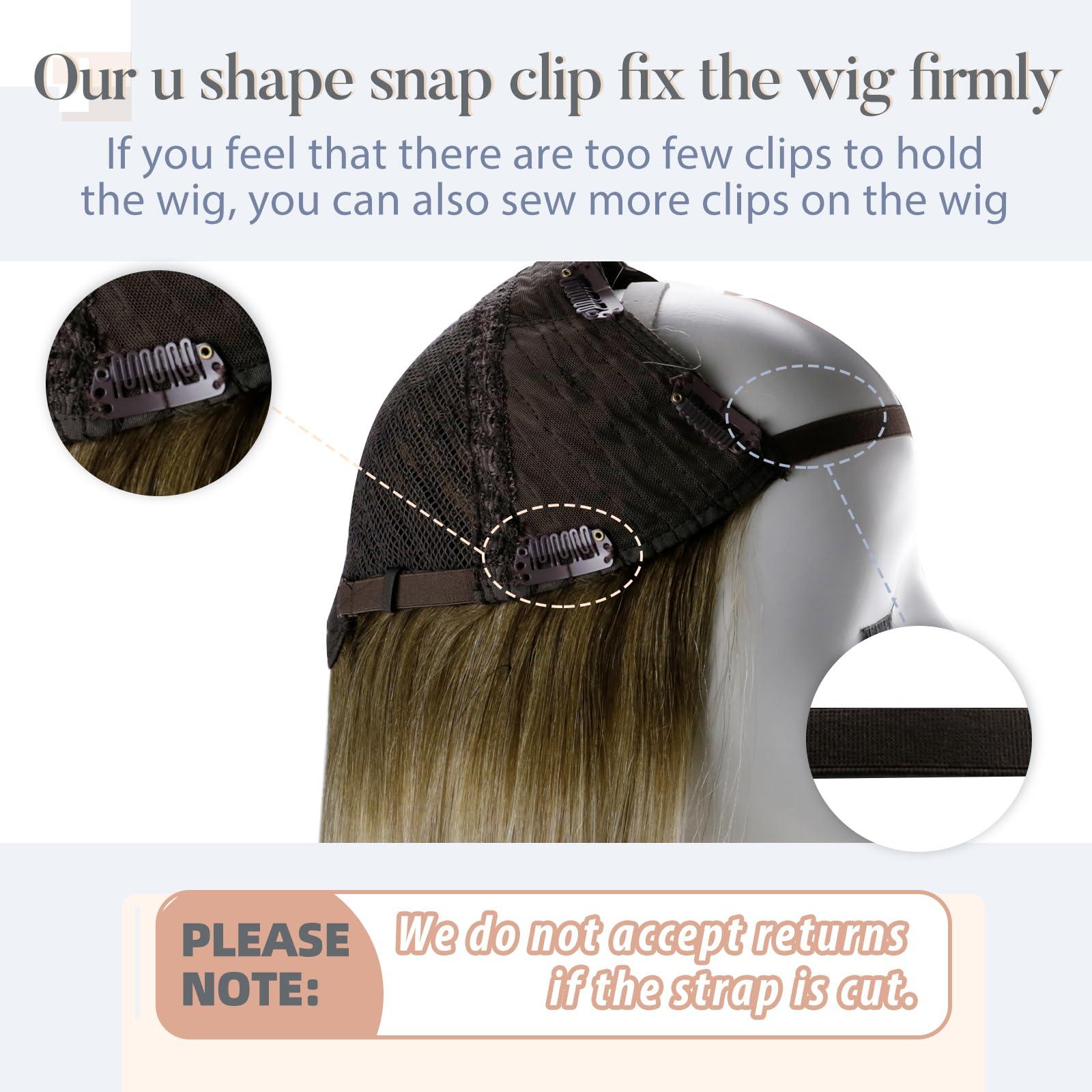 RUNATURE RUNATURE Upart Human Hair Wig Balayage U Part Wig Human Hair Straight 20 Inch Remy U Part Wig Brown to Blonde U Shape Wigs 3/4 Head Half Wig Human Hair with Middle Cap