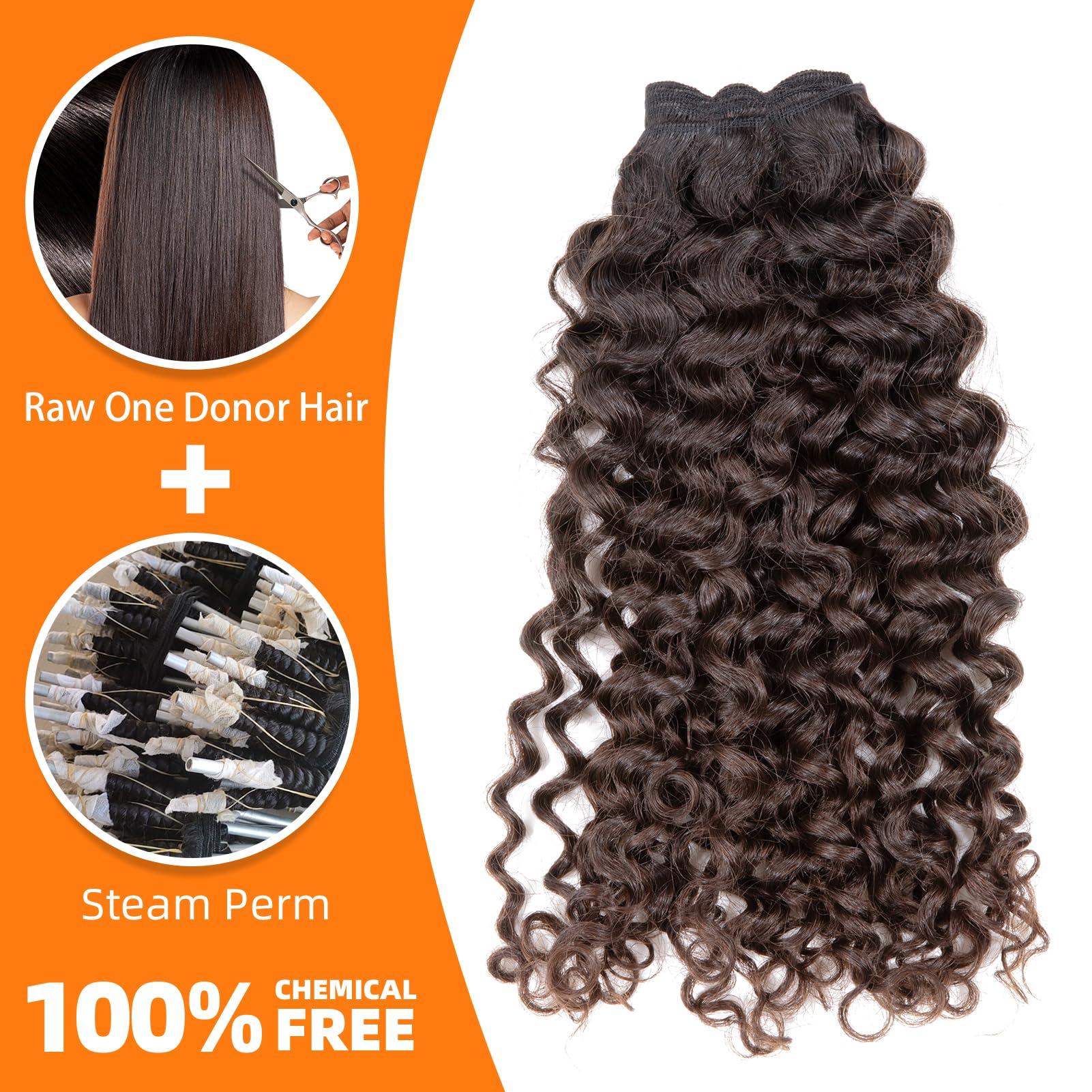Clytie Clytie Raw Natural Brown Curly Bundles Human Hair, 5 Years Lasting Tight Curly 2 Bundles Human Hair Dark Brown Real Unprocessed Virgin Human Hair Deep Curly Weave Sew in 18 20 Inches Lift 613