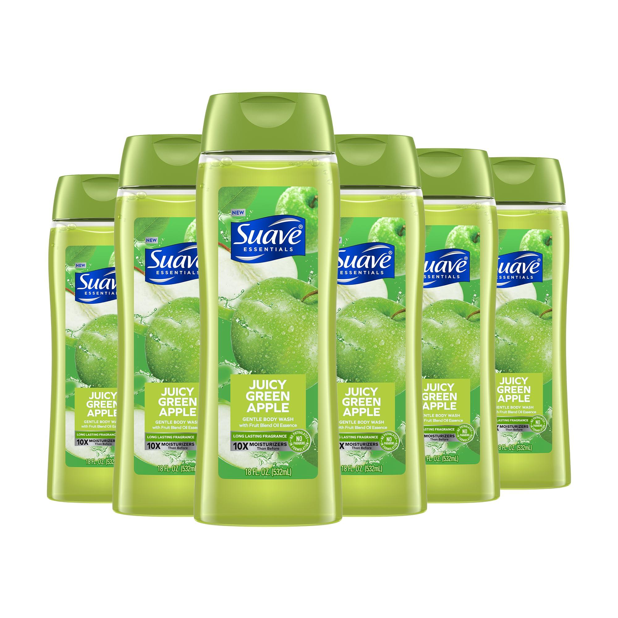 Suave Suave Body Wash Bundle with Wild Cherry Blossom, Juicy Apple, Vitamin E, 18 Oz Packs of 6