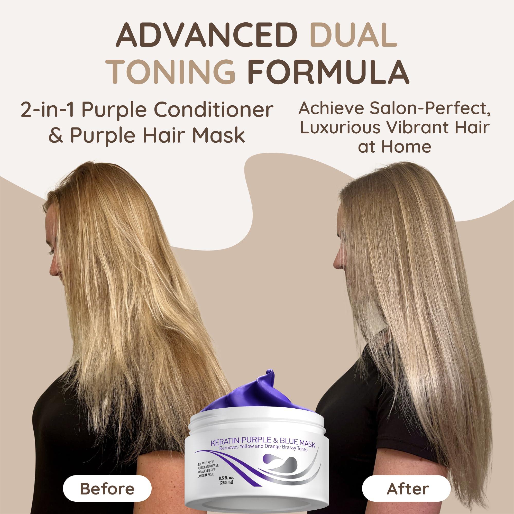 VITAMINS hair cosmetics Vitamins Keratin Purple Hair Mask - Violet Blue Protein Deep Conditioner Treatment - Toner for Blonde Platinum Silver Gray Ash or Brown Colored Dry and Damaged Brassy Hair