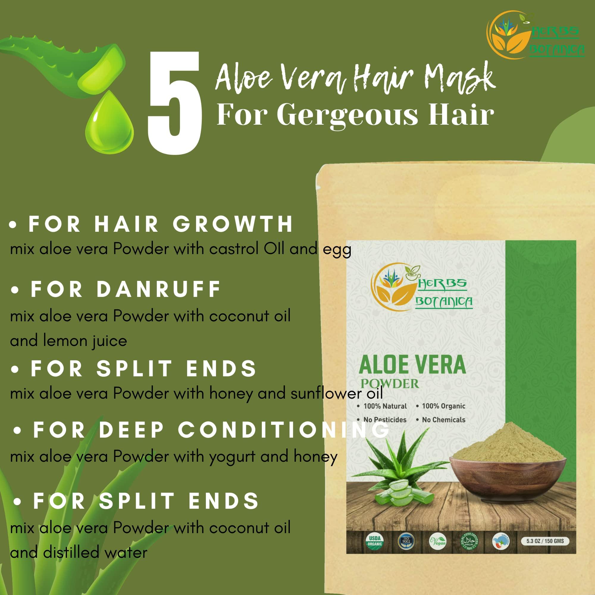 Herbs Botanica Herbs Botanica Aloe Vera Powder Organic for Hair Growth, Skincare, Haircare Organic, Moisturizing, and Soothing Aloe Barbadensis Vegan NO GMO 5.3oz /150g