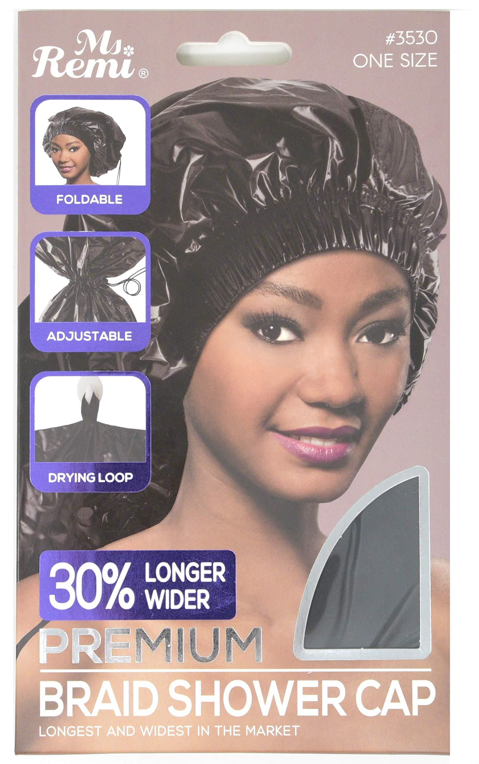 Annie Annie - Ms. Remi Premium Adjustable and Foldable Braid Shower Cap with Drying Loop (Black, 25" x 18.5")