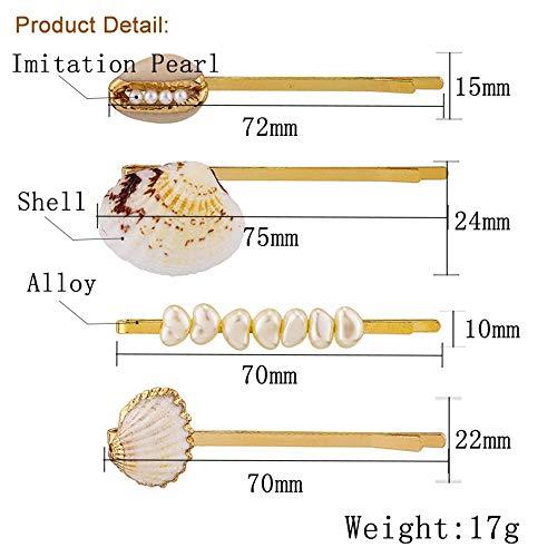 Doubnine Doubnine Hair Clips 4PCS Gold Mermaid Shell Cowrie Freshwater Bangs Clips Beach Headpiece Wedding Hair Accesories