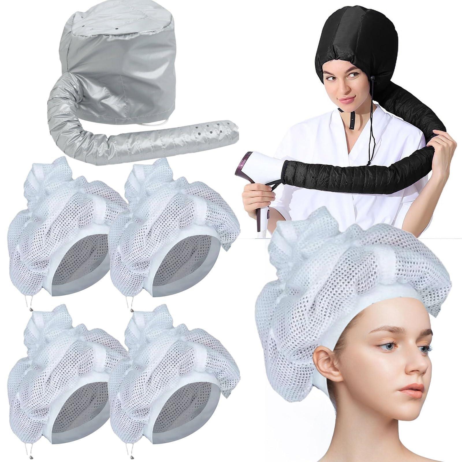 bacion Net Plopping Cap for Drying Curly Hair, Net Plopping Bonnet Hair Drying Hoods with Drawstring, Adjustable Net Plopping Bonnet Diffuser Cap for Drying Curly Hair Net Plopping 1set QJ-1018 (Color : Sil