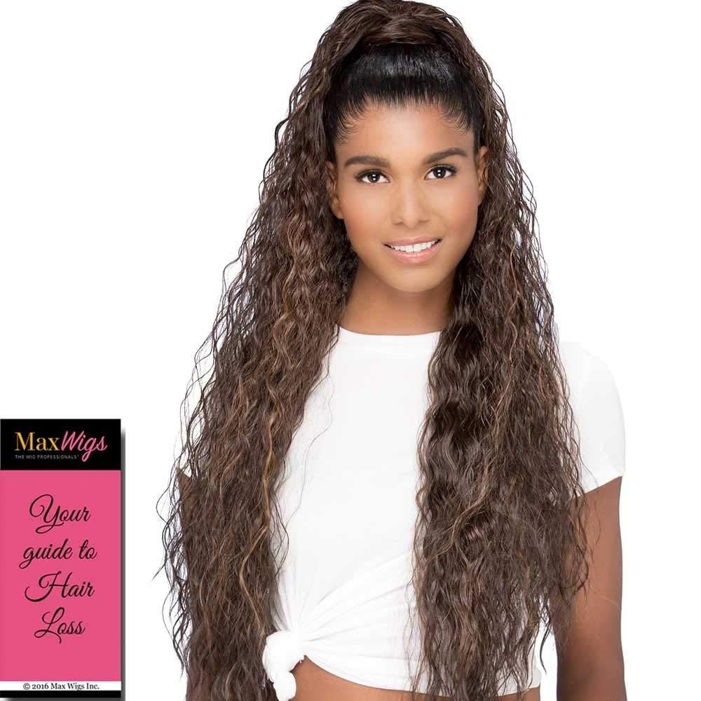 Vivica Olleh Pocket Bun Ponytail Color FS1B/30 - Vivica Fox Wigs 32" Long Beach Wave Heat Friendly Synthetic Extension Drawstring Combs Bundle MaxWigs Hairloss Booklet
