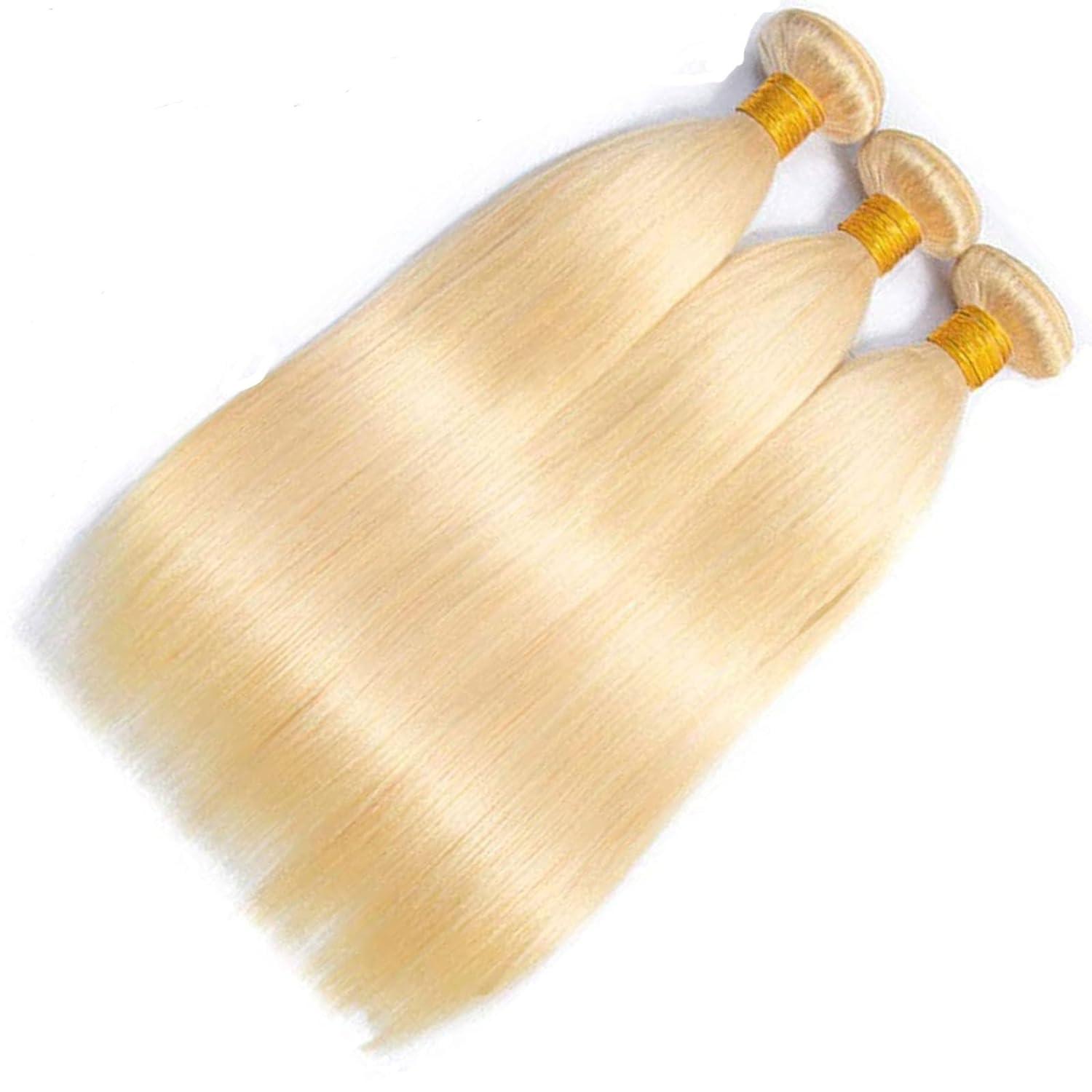 Rostationa 613 Blonde Bundles Human Hair Straight 16 18 20Inch 613 Human Hair Bundles Brazilian Virgin Human Straight Hair 3 Bundles Human Hair Blonde Straight Hair Extensions(613-ST-16 18 20)