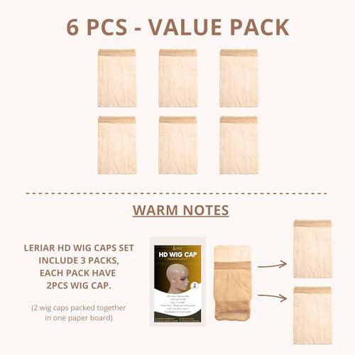 LERIAR LERIAR 6PCS HD Wig Caps For Lace Front, Stretchy Nylon Stocking Wig Caps, Ultra Thin Invisible Sheer Wig Caps for Women, Transparent and Breathable Nude Bald Cap for Wig
