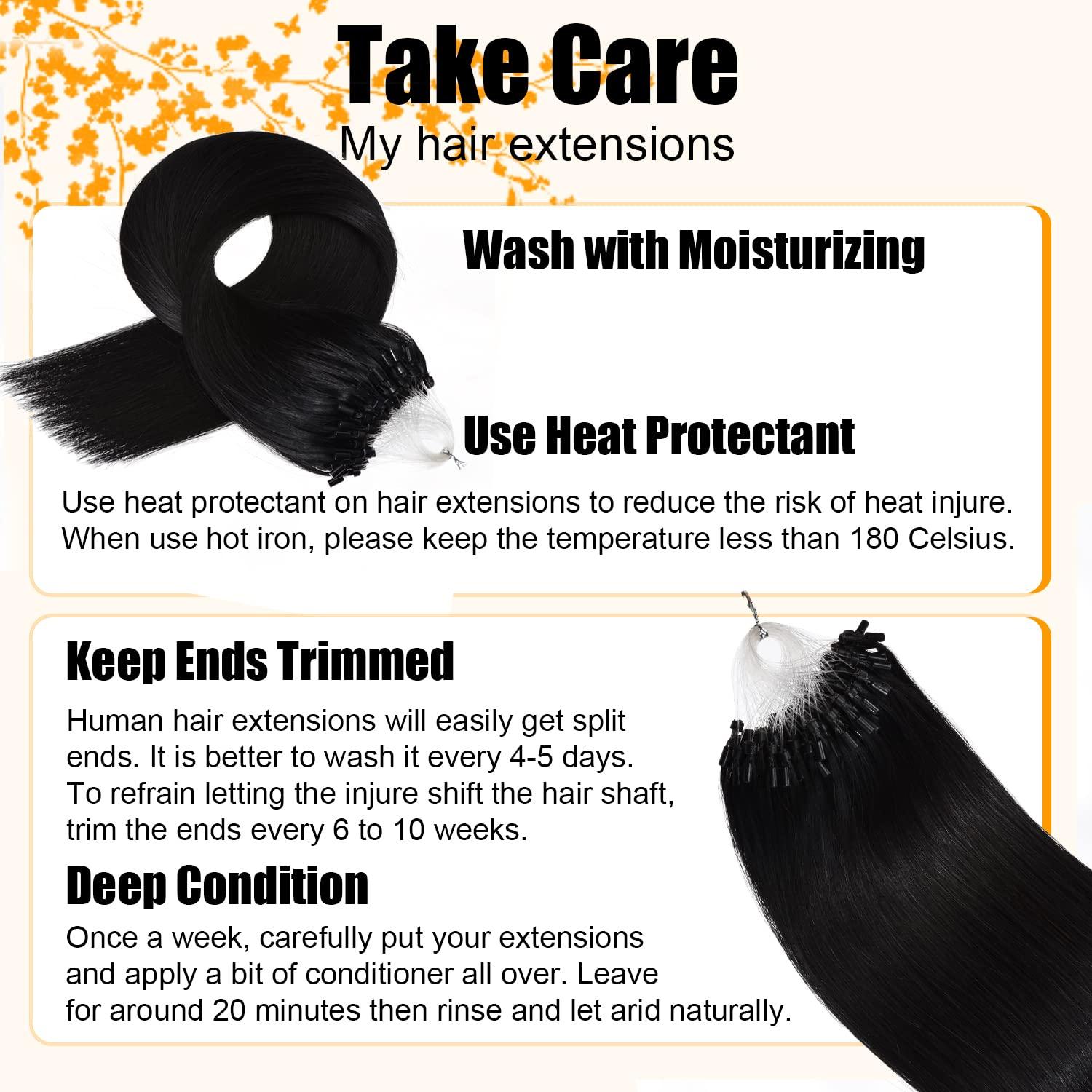 Jinyisong Micro Link Hair Extensions Human Hair 18 Inch Bead In Hair Extensions Micro Loop Human Hair Extension 0.5g/s 50g Invisible Beaded Hair Extensions #1 Jet Black